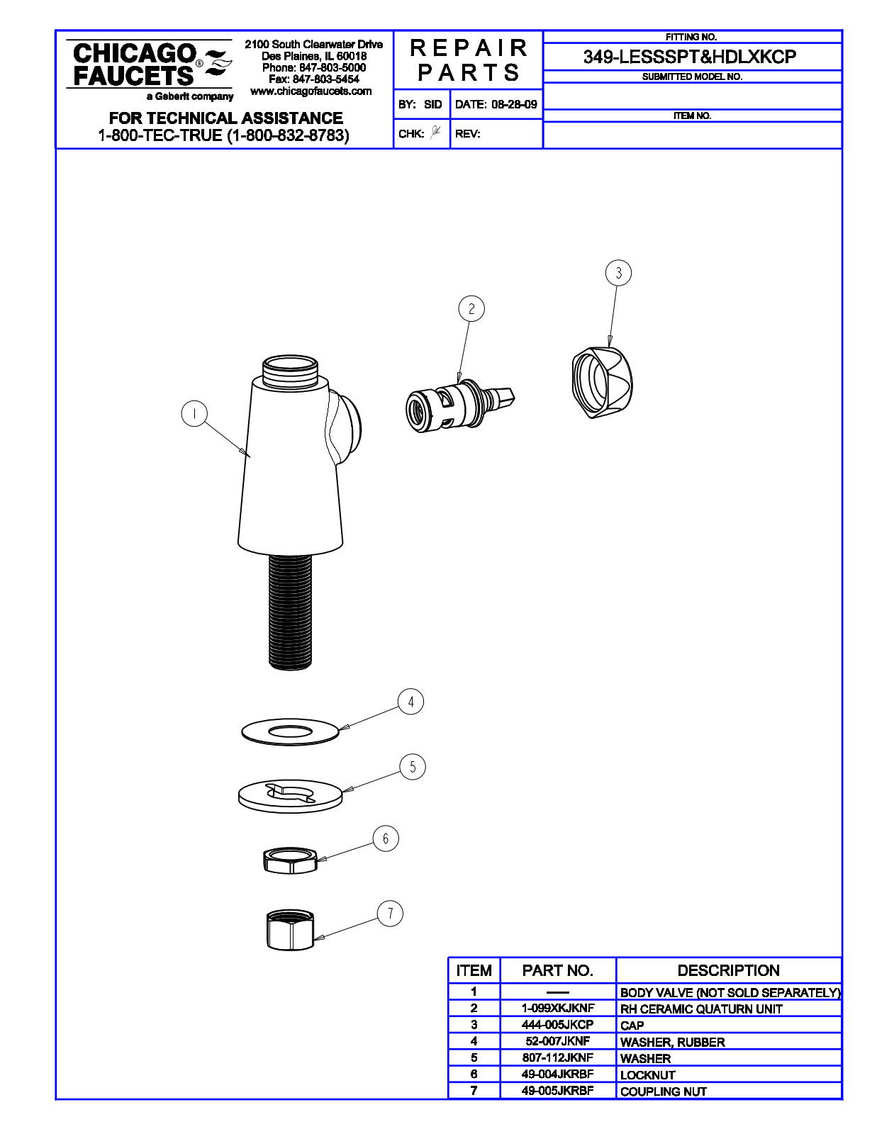 Chicago Faucet 349-HDLXKCP Parts List