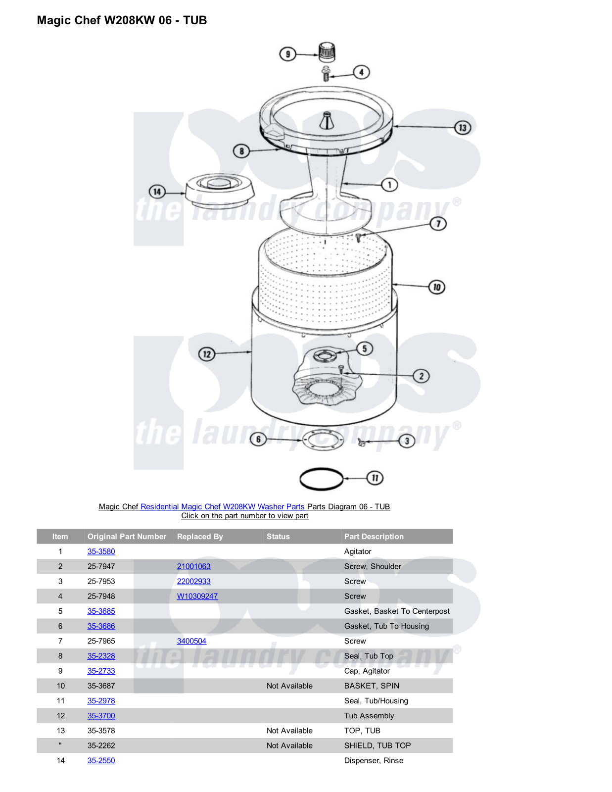 Magic Chef W208KW Parts Diagram