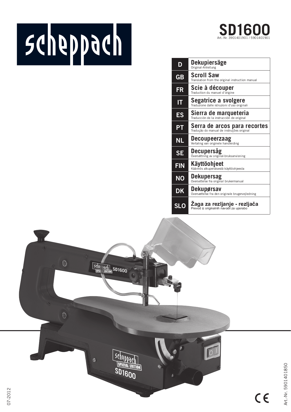 Scheppach SD1600 Translation From The Original Instruction Manual