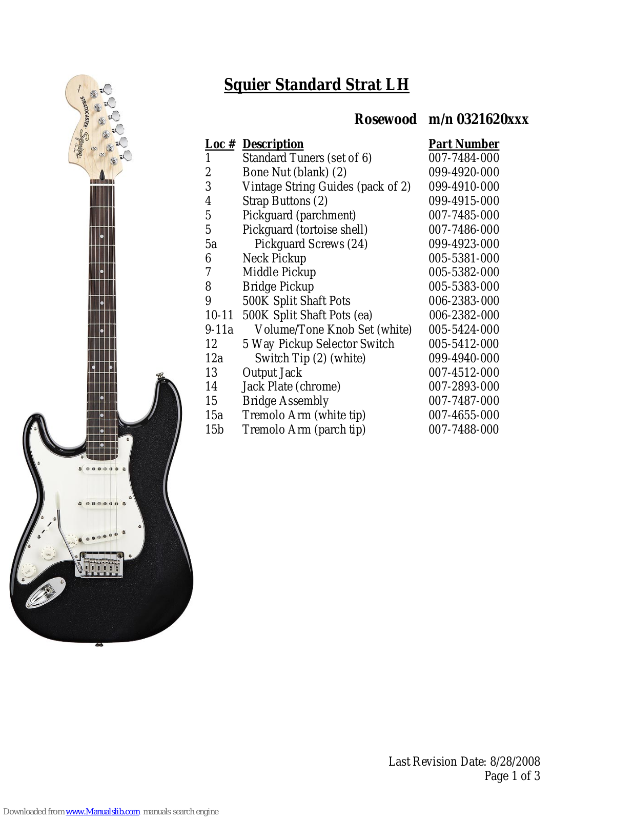 Squier Standard Strat LH Specifications - ManualMachine.com