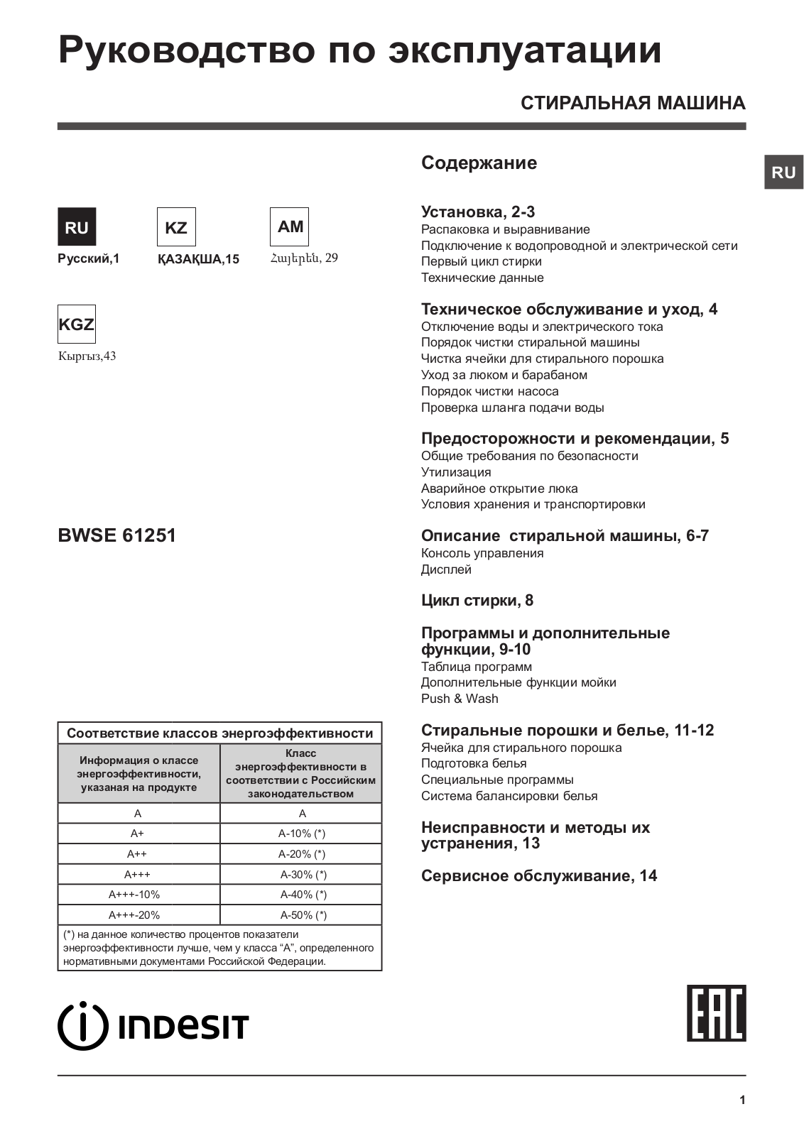 Indesit BWSE 61251 User manual