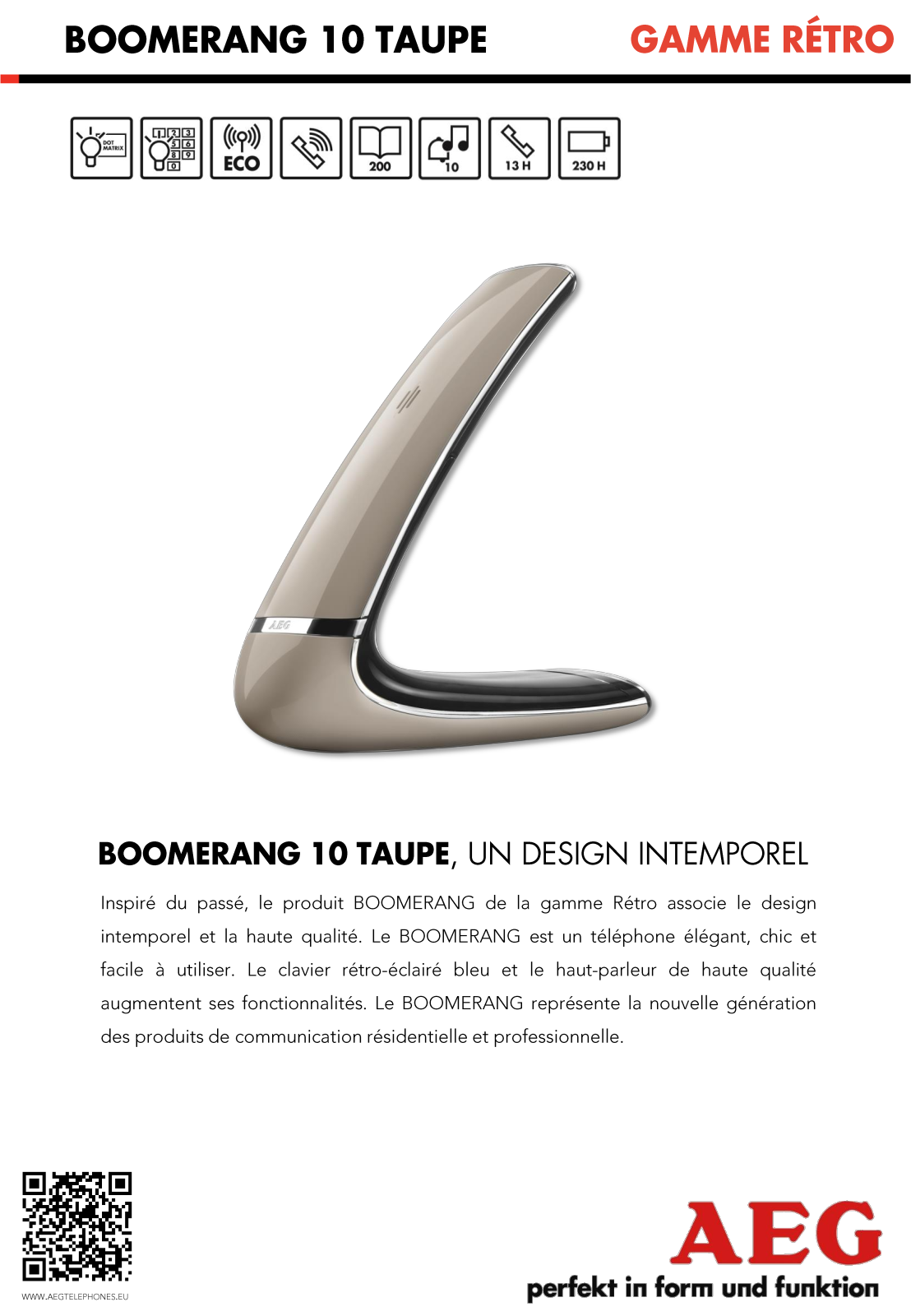 AEG Boomerang 10 Taupe product sheet