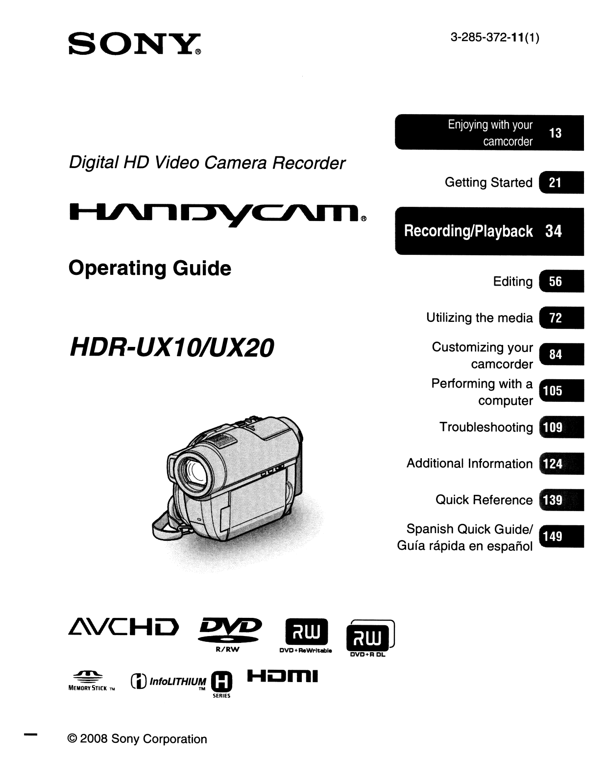 Sony HDR-UX10,HDR-UX20 Operating Manual