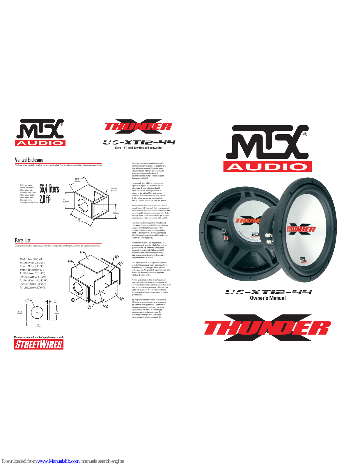 MTX X Thunder XT12-44, X Thunder US-XT12-44 Owner's Manual