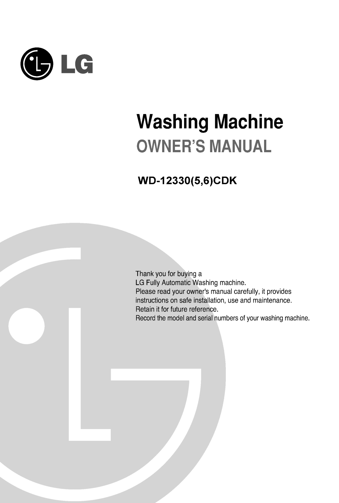 LG WD-12330CDK Owner’s Manual