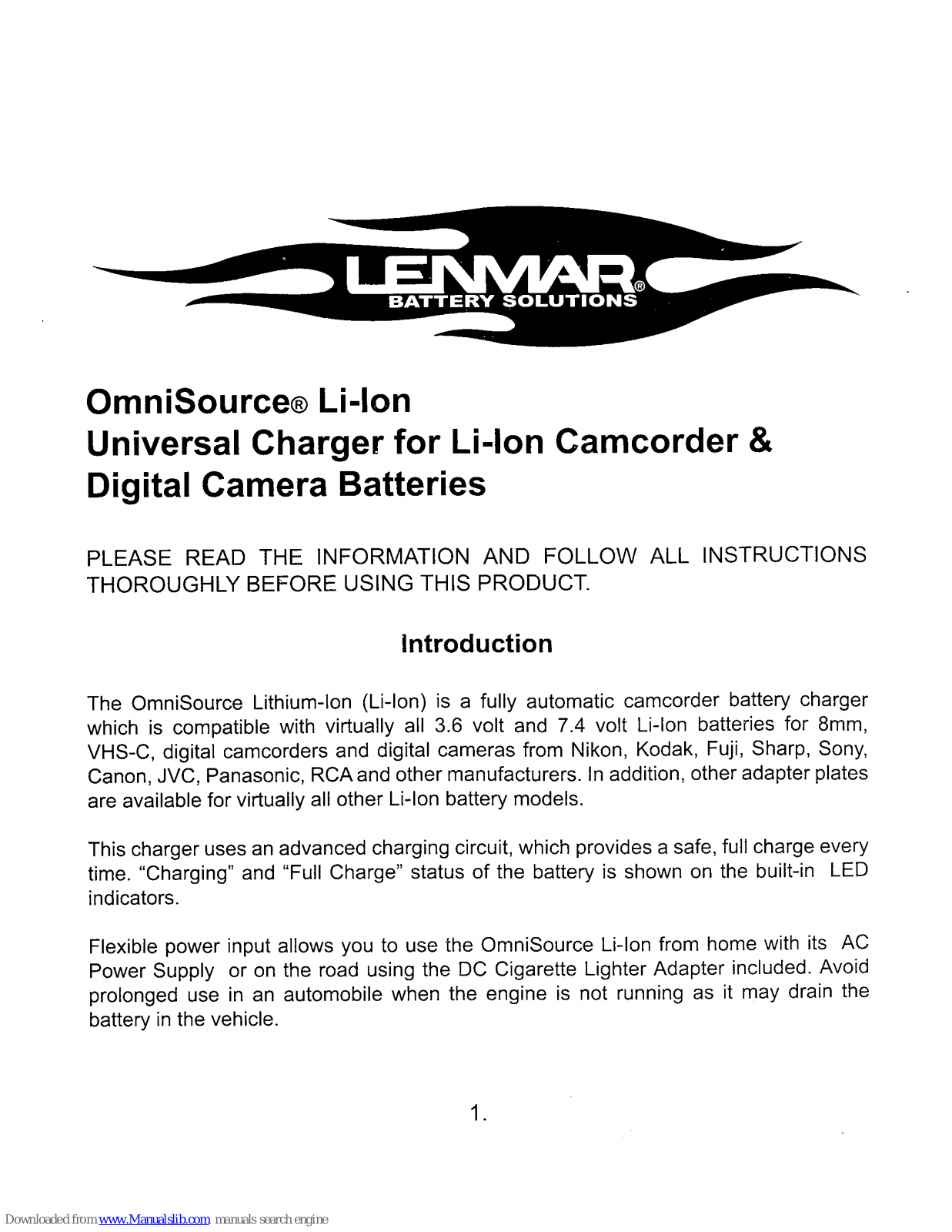 Lenmar OmniSource Instructions Manual