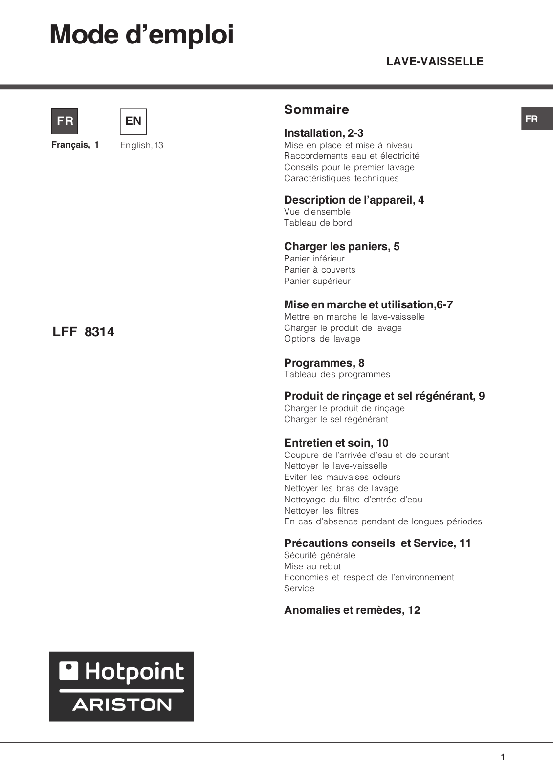 Hotpoint LFF 8314 FR User Manual