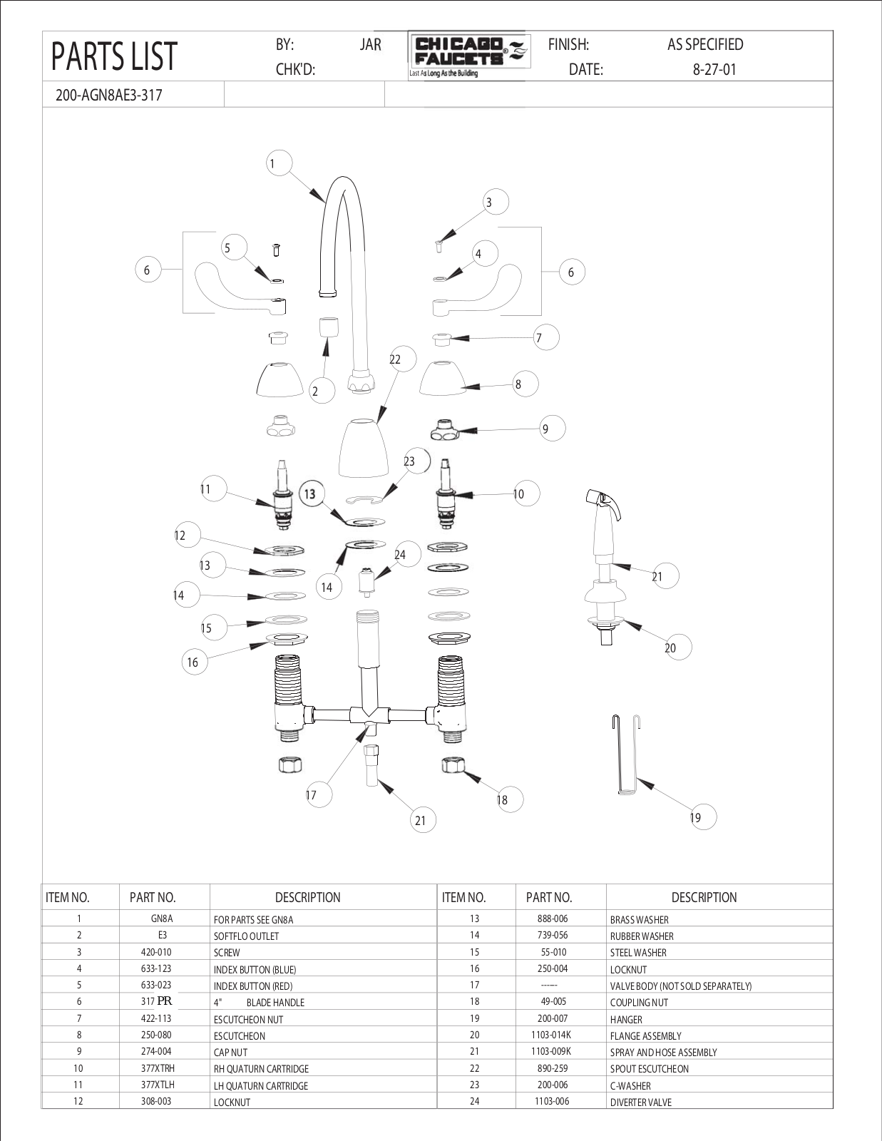 Chicago Faucet 200-AGN8AE3-317 Parts List