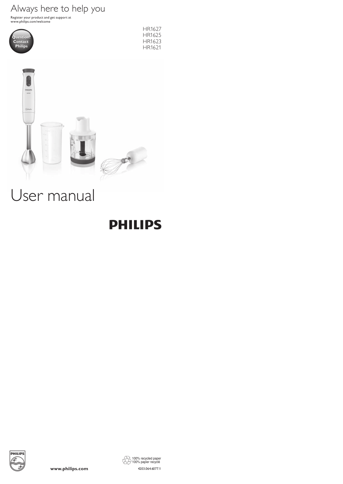 Philips HR1627, HR1625, HR1623, HR1621 User Manual