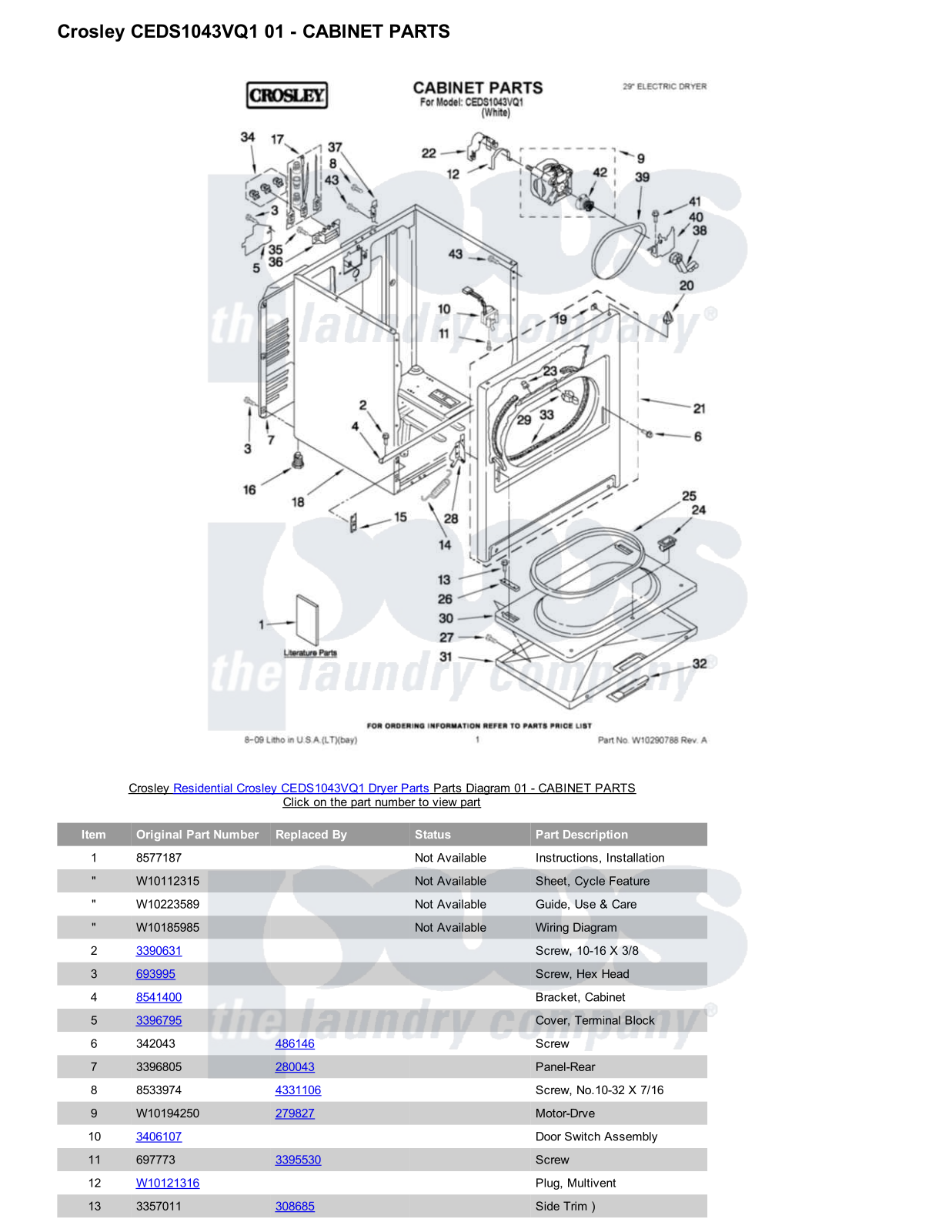 Crosley CEDS1043VQ1 Parts Diagram