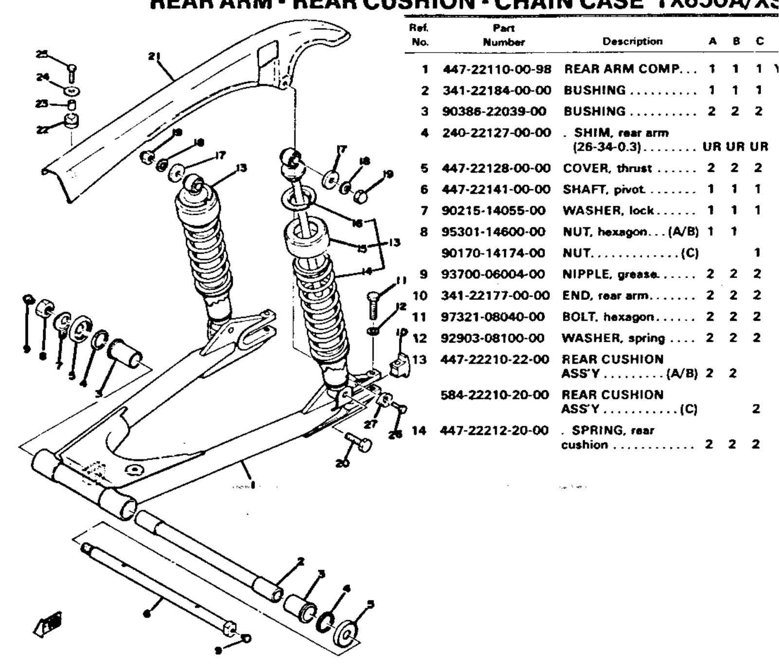 Yamaha XS650 1970-1979 Service Manual rearsuspension