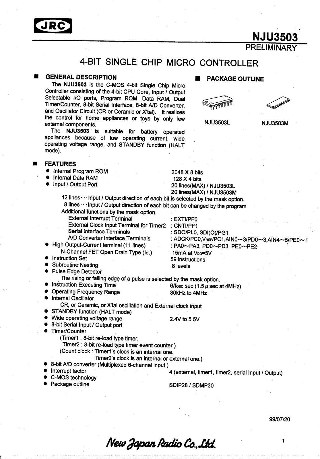 JRC NJU3503L, NJU3503M Datasheet