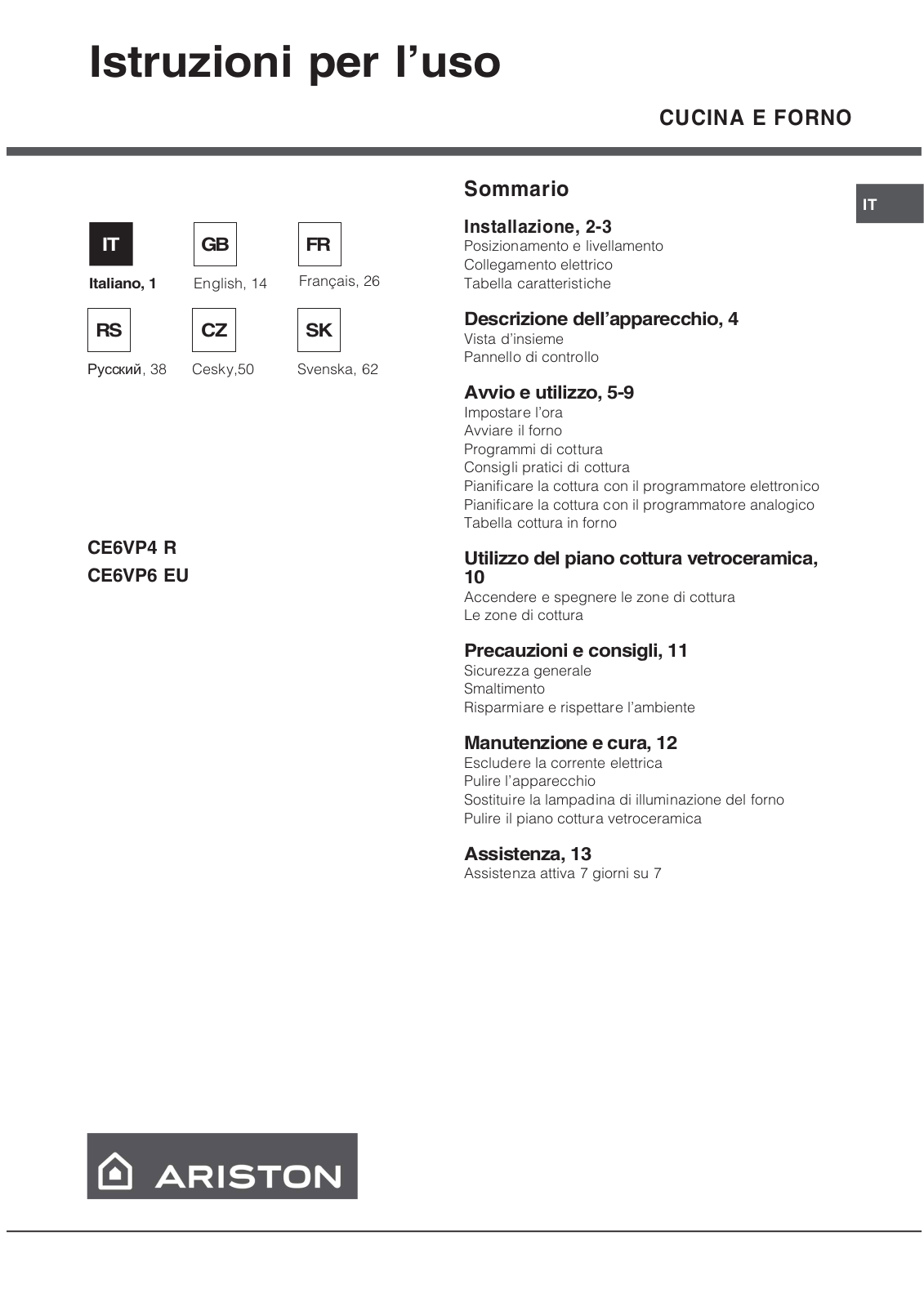 HOTPOINT CE6VP4X, CE6VP6W User Manual