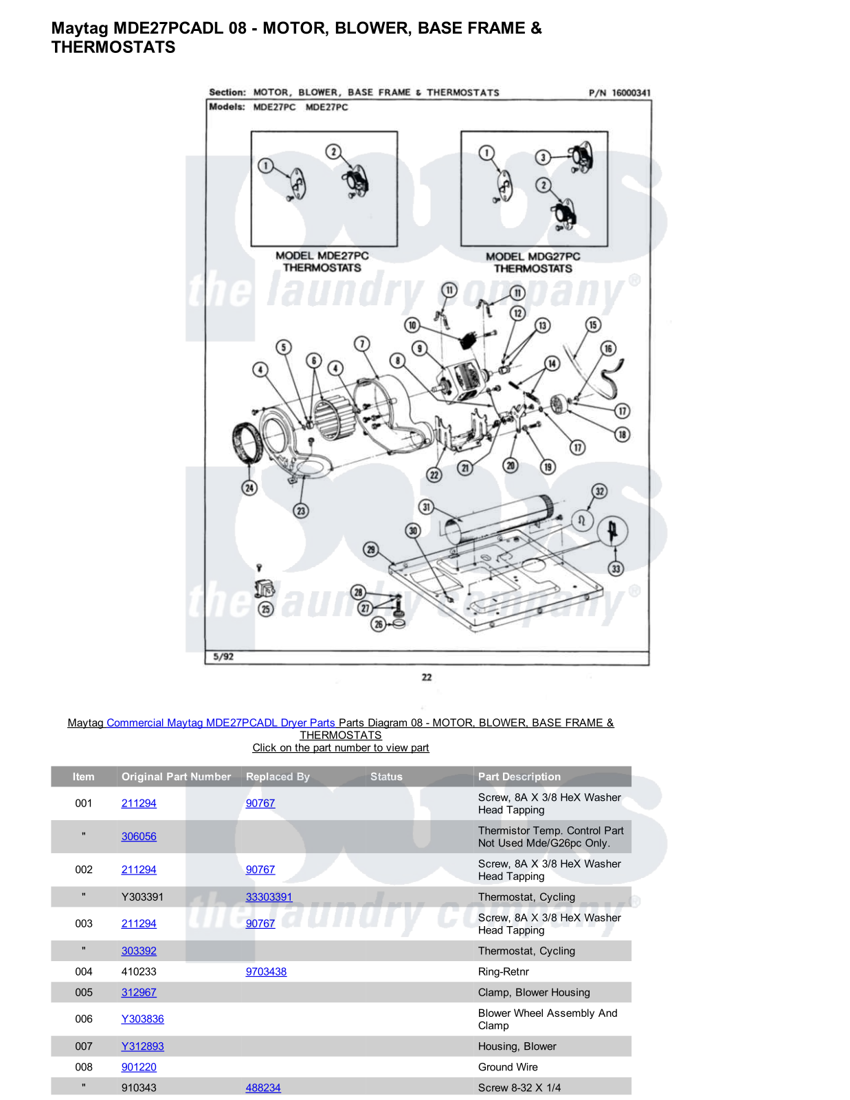 Maytag MDE27PCADL Parts Diagram