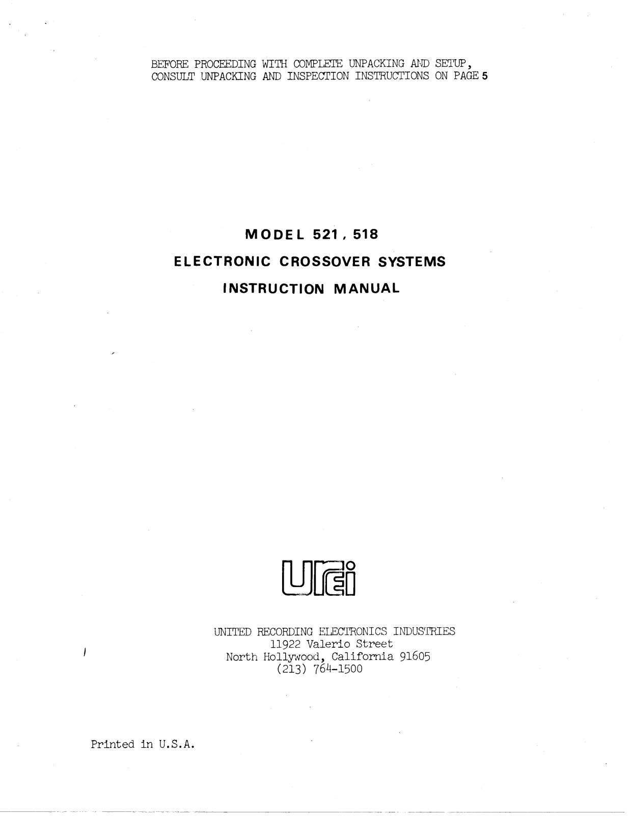 JBL UREI 521 User Manual