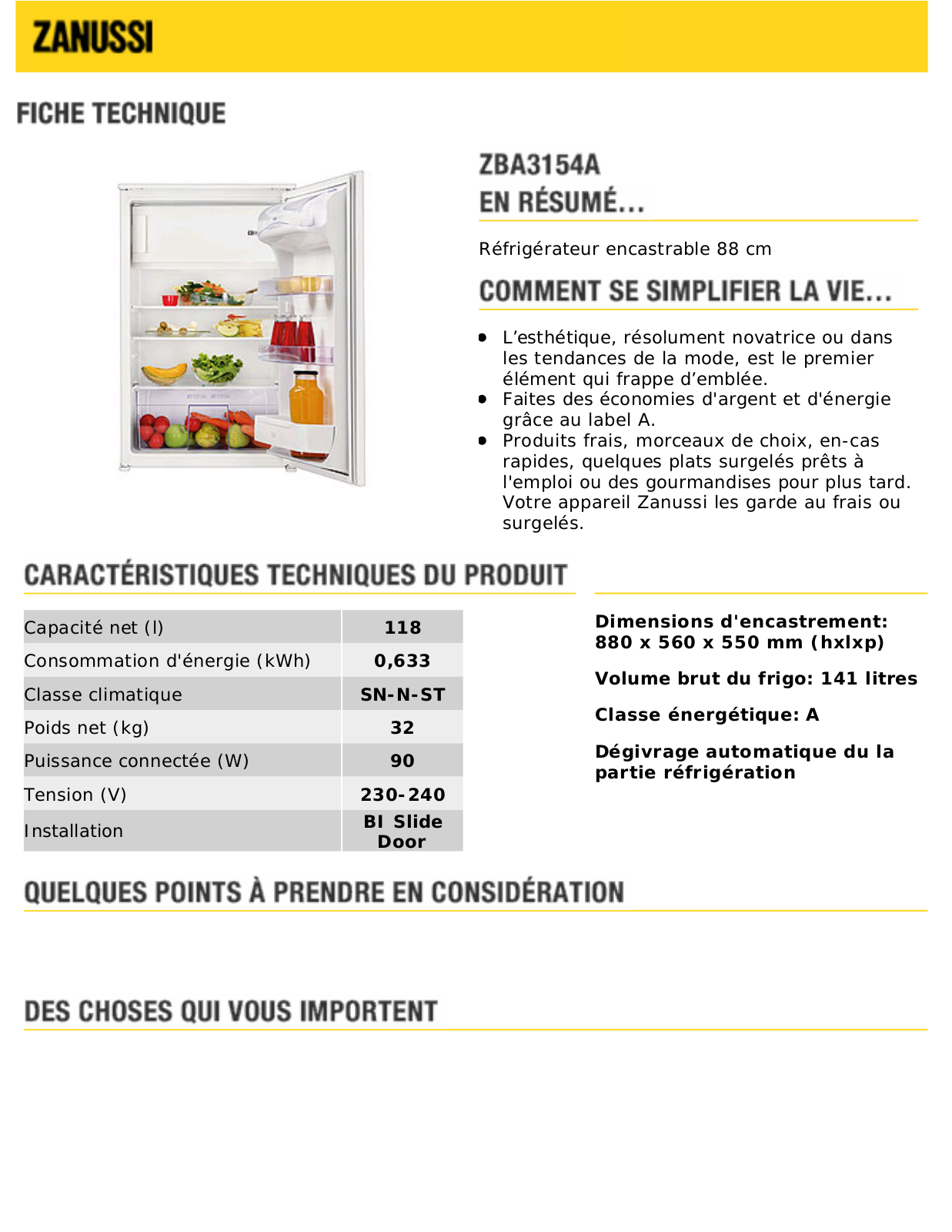 ZANUSSI ZBA3154A User Manual