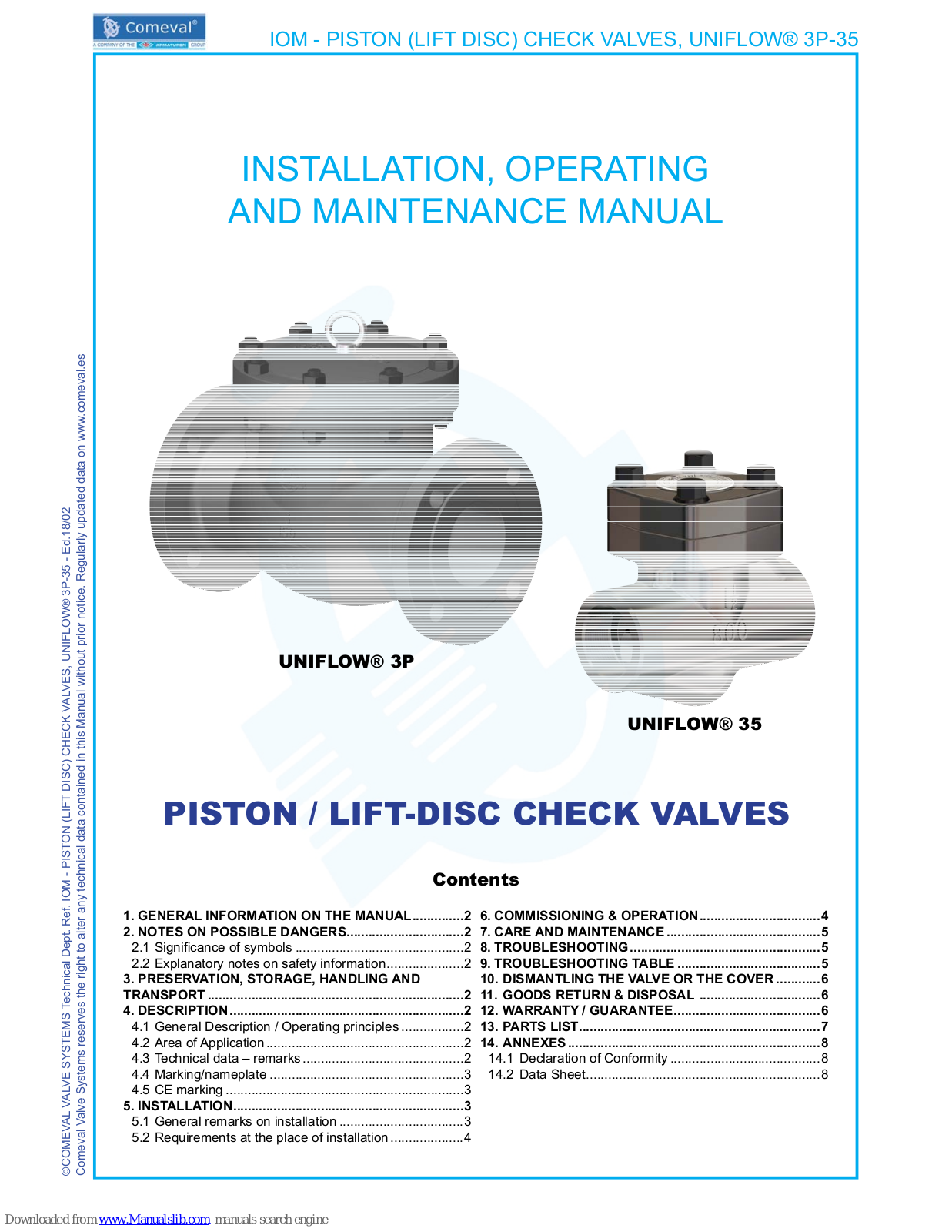Comeval UNIFLOW 3P, UNIFLOW 35 Installation, Operating And Maintenance Manual - ManualMachine.com