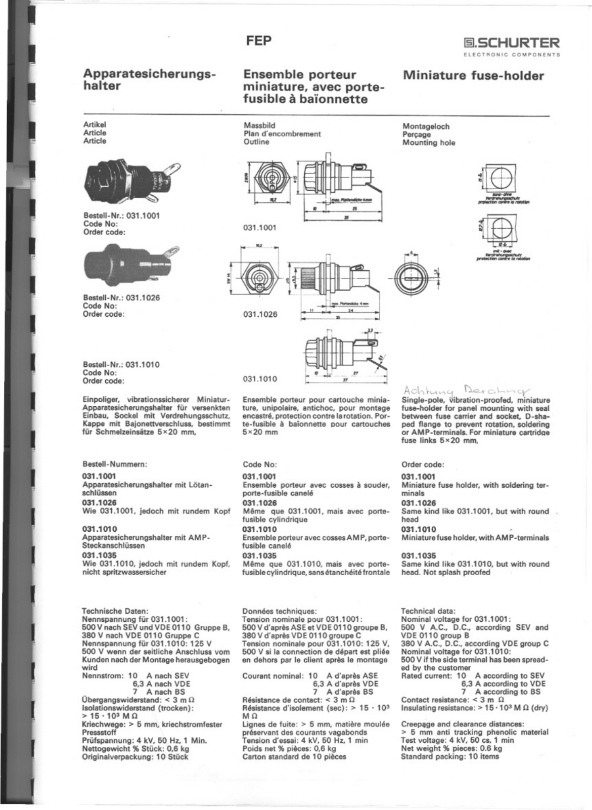 SCHURTER SCH 311071 Datasheet - ManualMachine.com