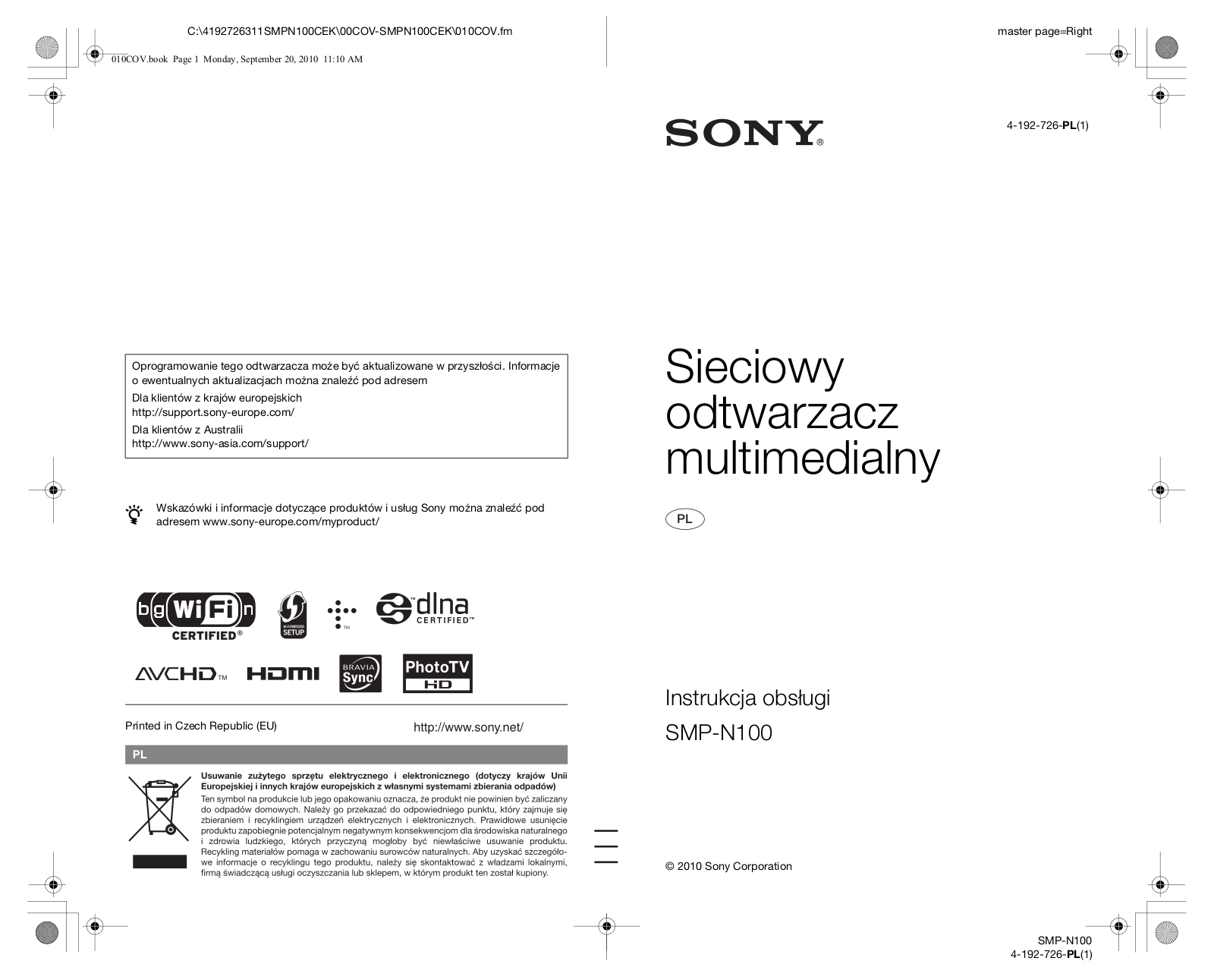 Sony SMP-N100 User Manual