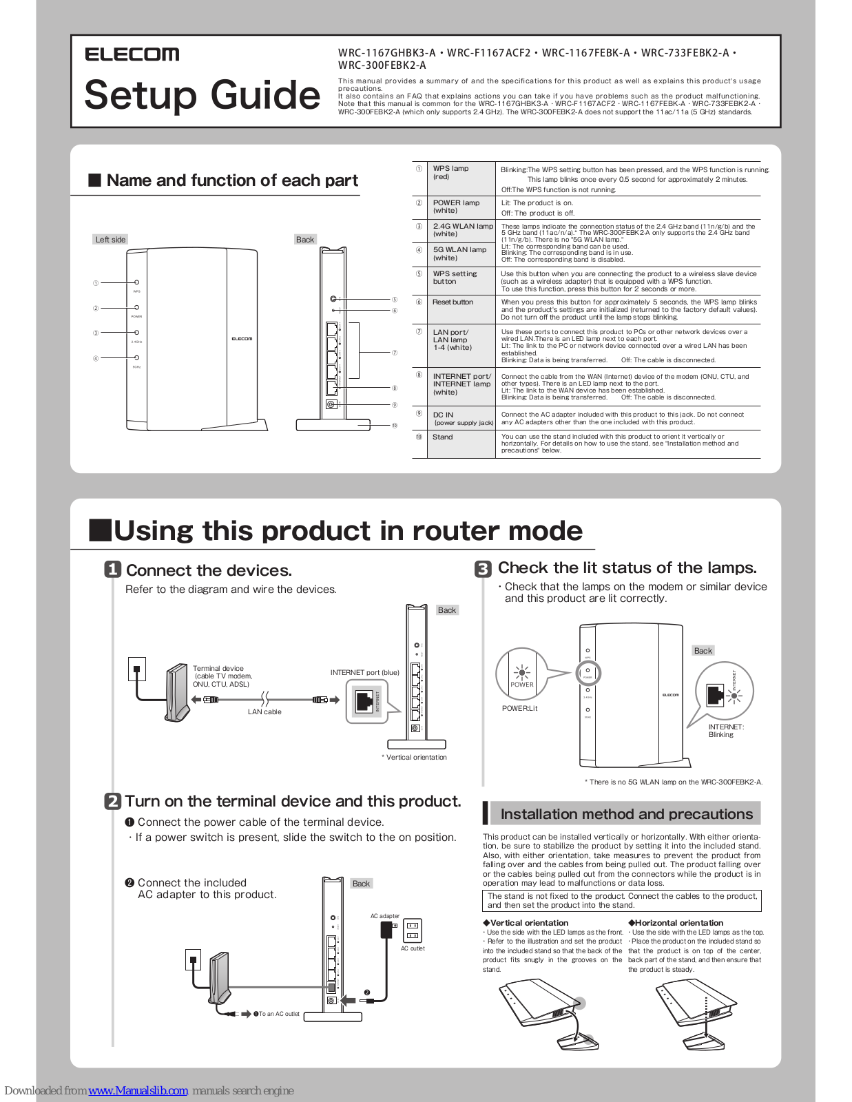 Elecom WRC-1167GHBK3-A, WRC-F1167ACF2, WRC-1167FEBK-A, WRC-733FEBK2-A, WRC-300FEBK2-A Setup Manual