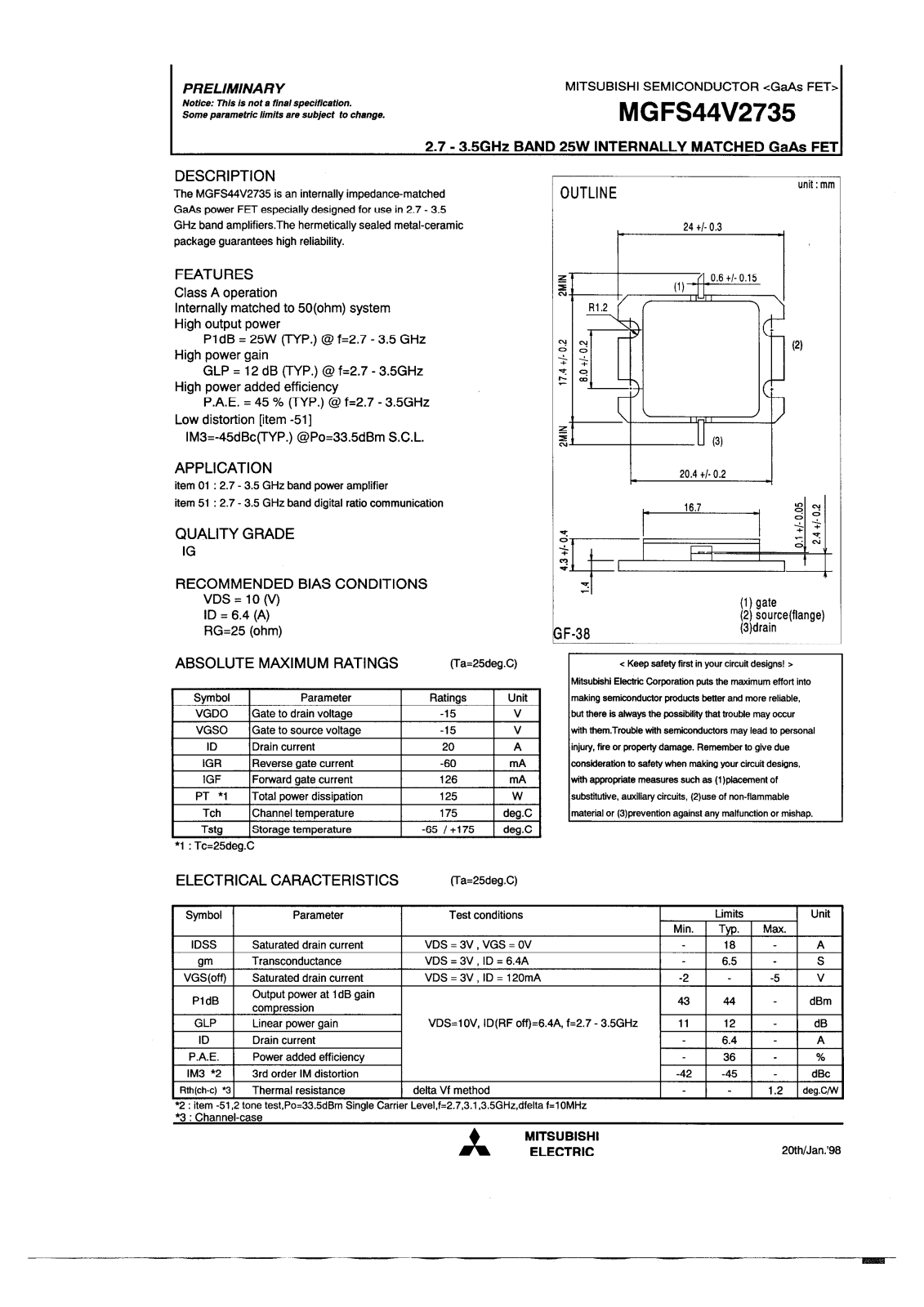 Mitsubishi MGFS44V2735 Datasheet