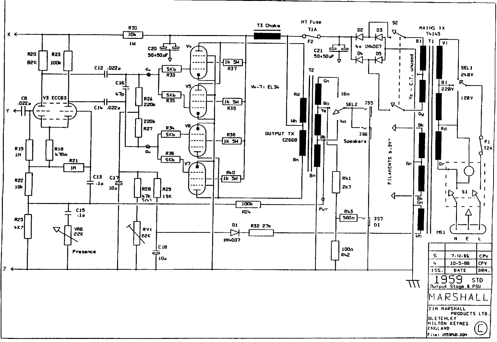 Marshall 1959-PWRM Schematic