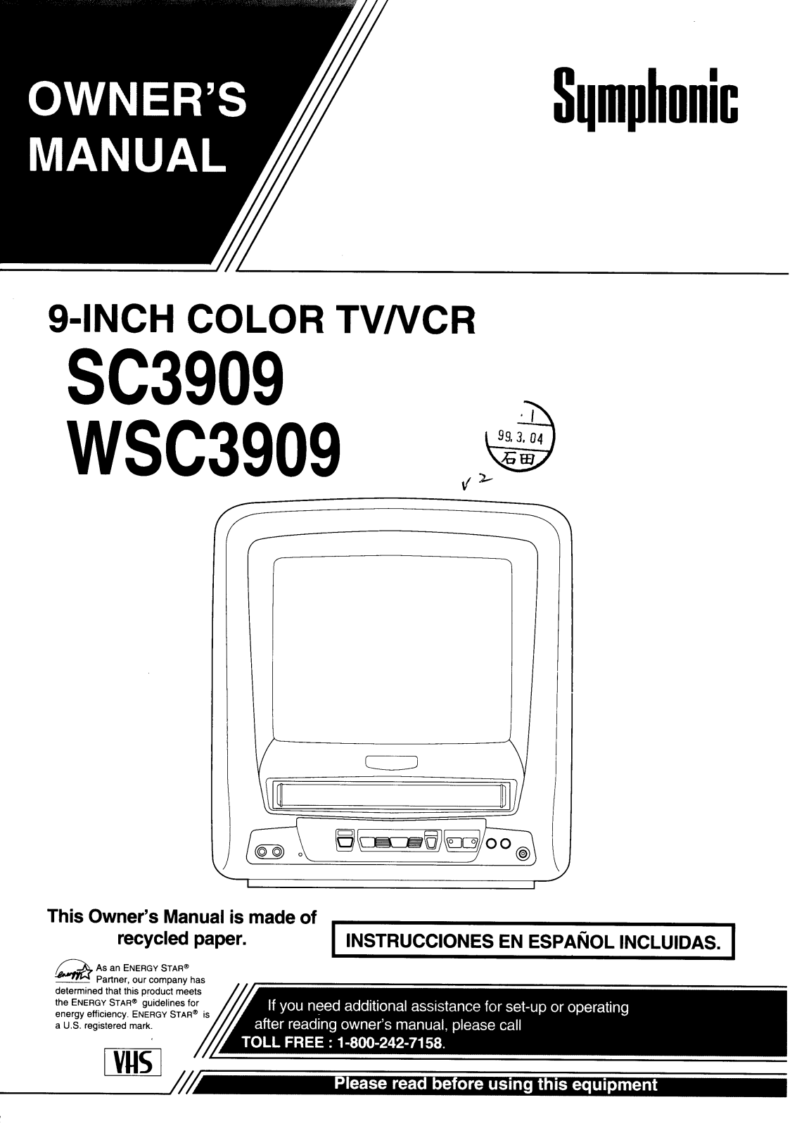 Symphonic WSC3909, WSC3909 User Manual