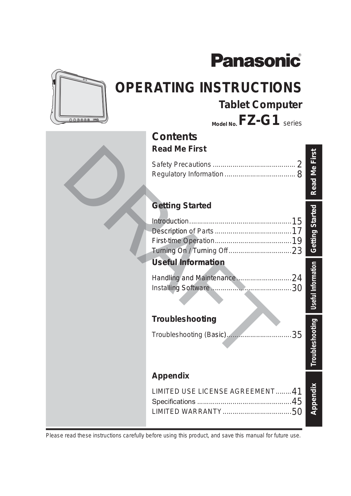 Panasonic 9TGRI12C, 9TGWL13A, 9TGWW13B1 User Manual