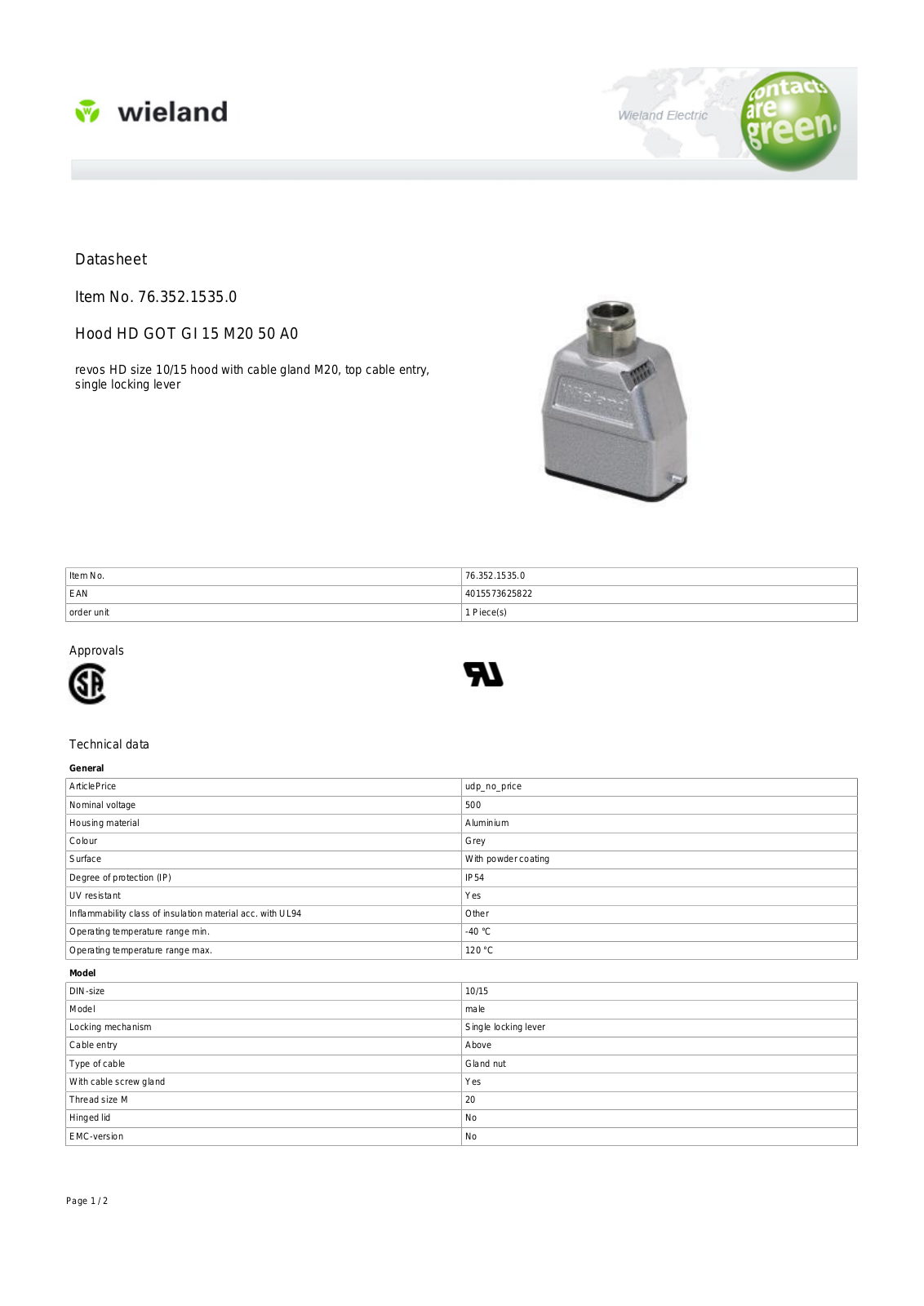 Wieland 76.352.1535.0 Data Sheet