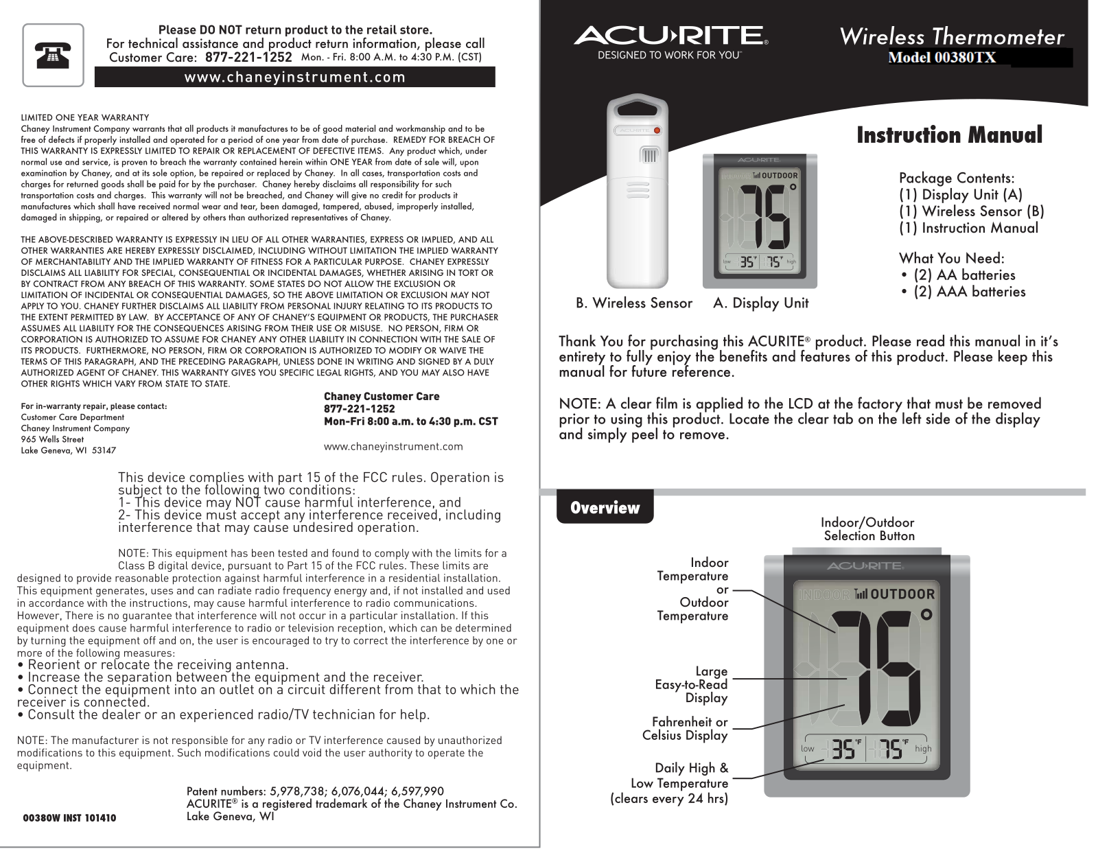 Chaney Instrument 00380TX Users Manual