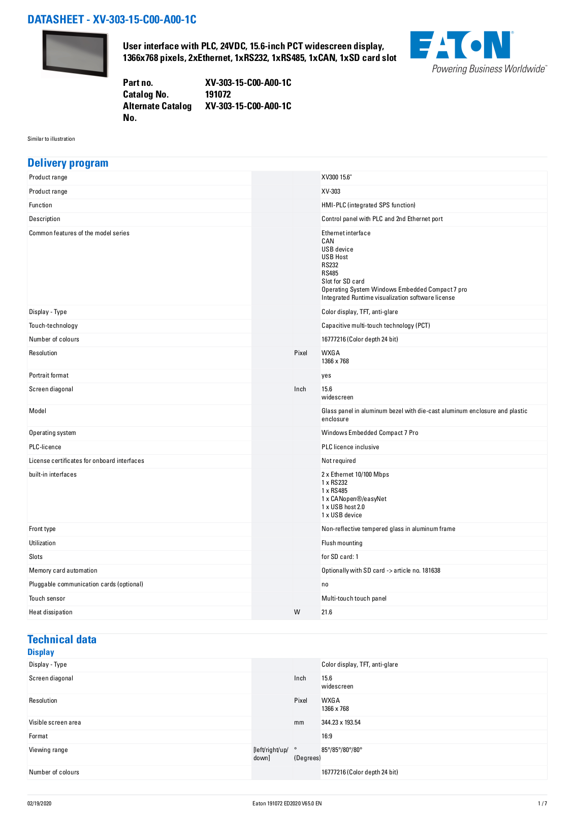 Cutler Hammer, Div of Eaton Corp XV-303-15-C00-A00-1C Data Sheet