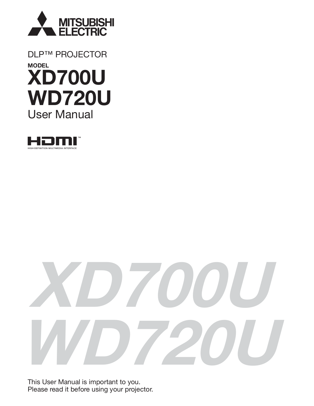 Mitsubishi XD700U-G, WD720U-G User Manual