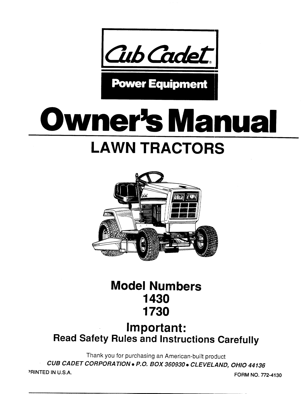 Cub Cadet 1730, 1430 User Manual