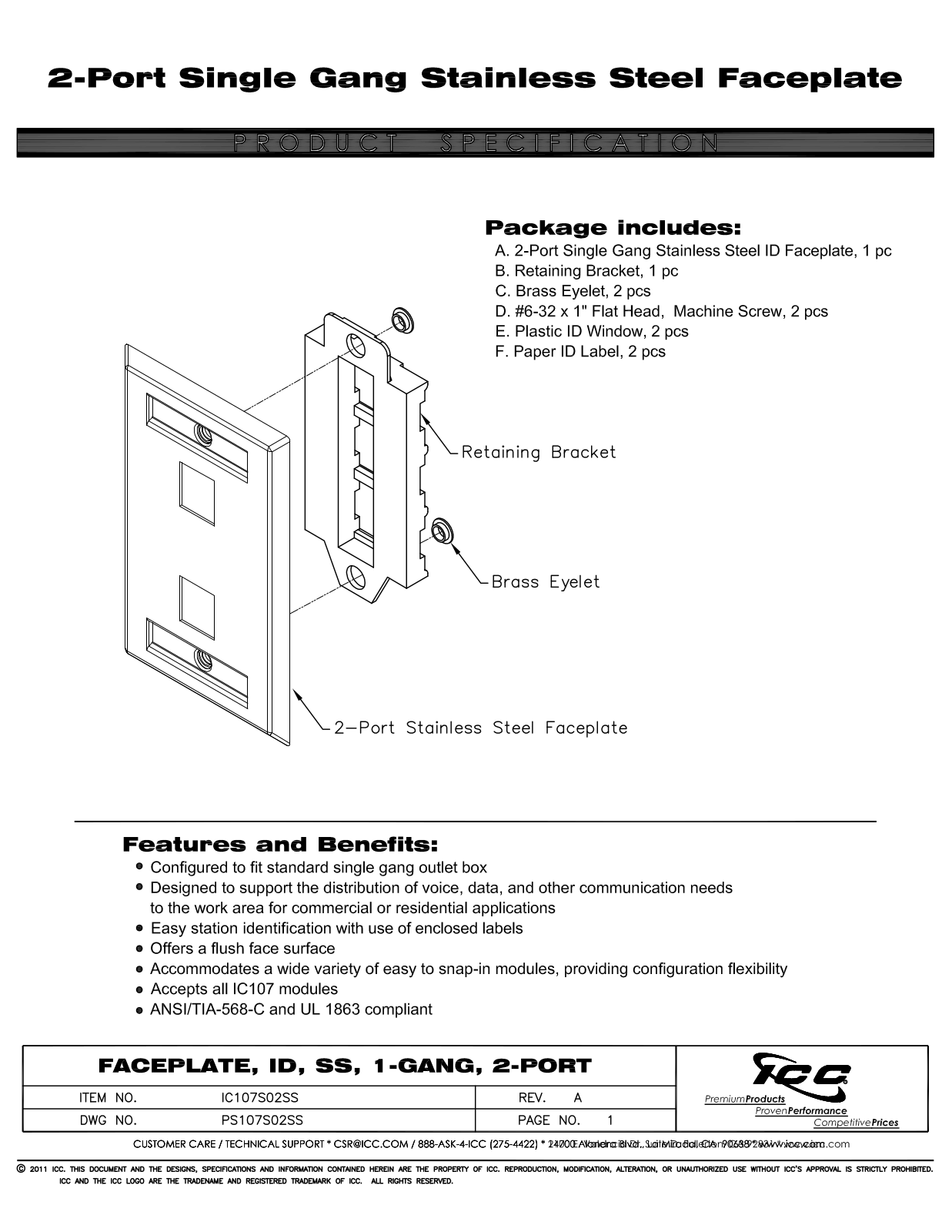 ICC IC107S02SS Specsheet