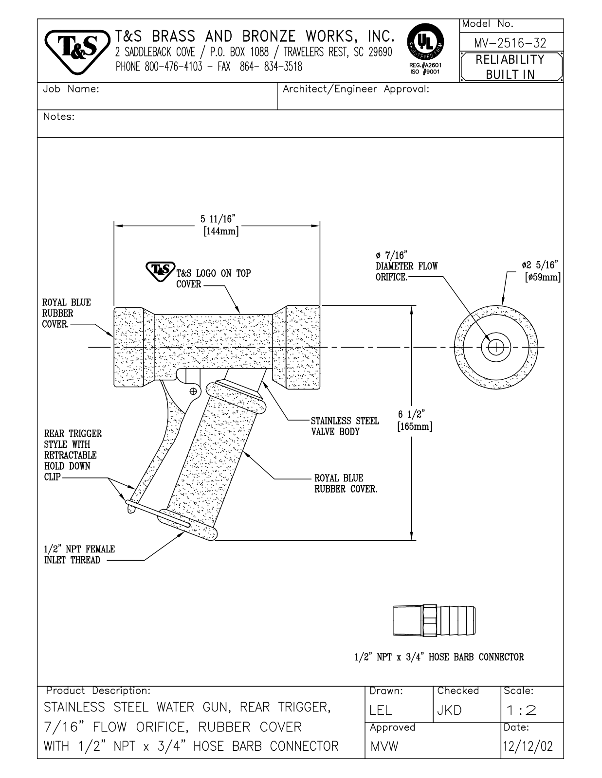 T&S Brass MV-2516-32 User Manual