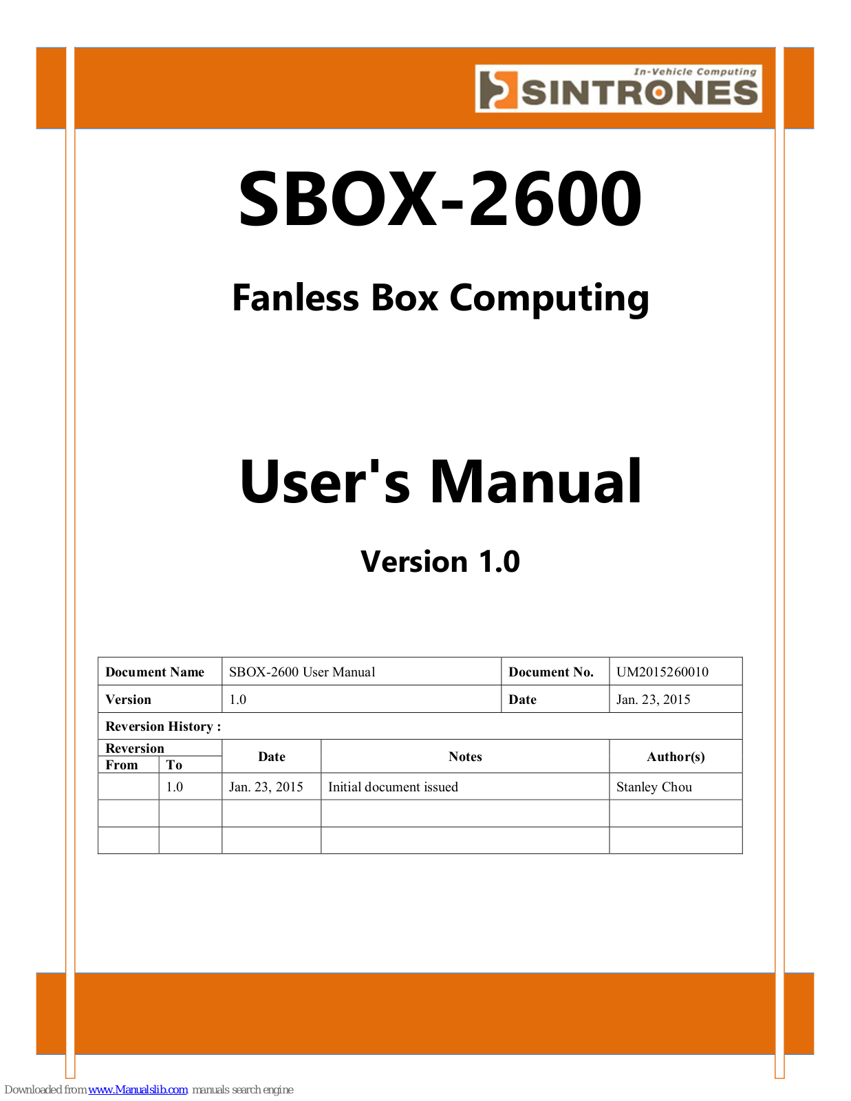 Sintrones SBOX-2600, SBOX-2620, VBOX-3120 User Manual - ManualMachine.com