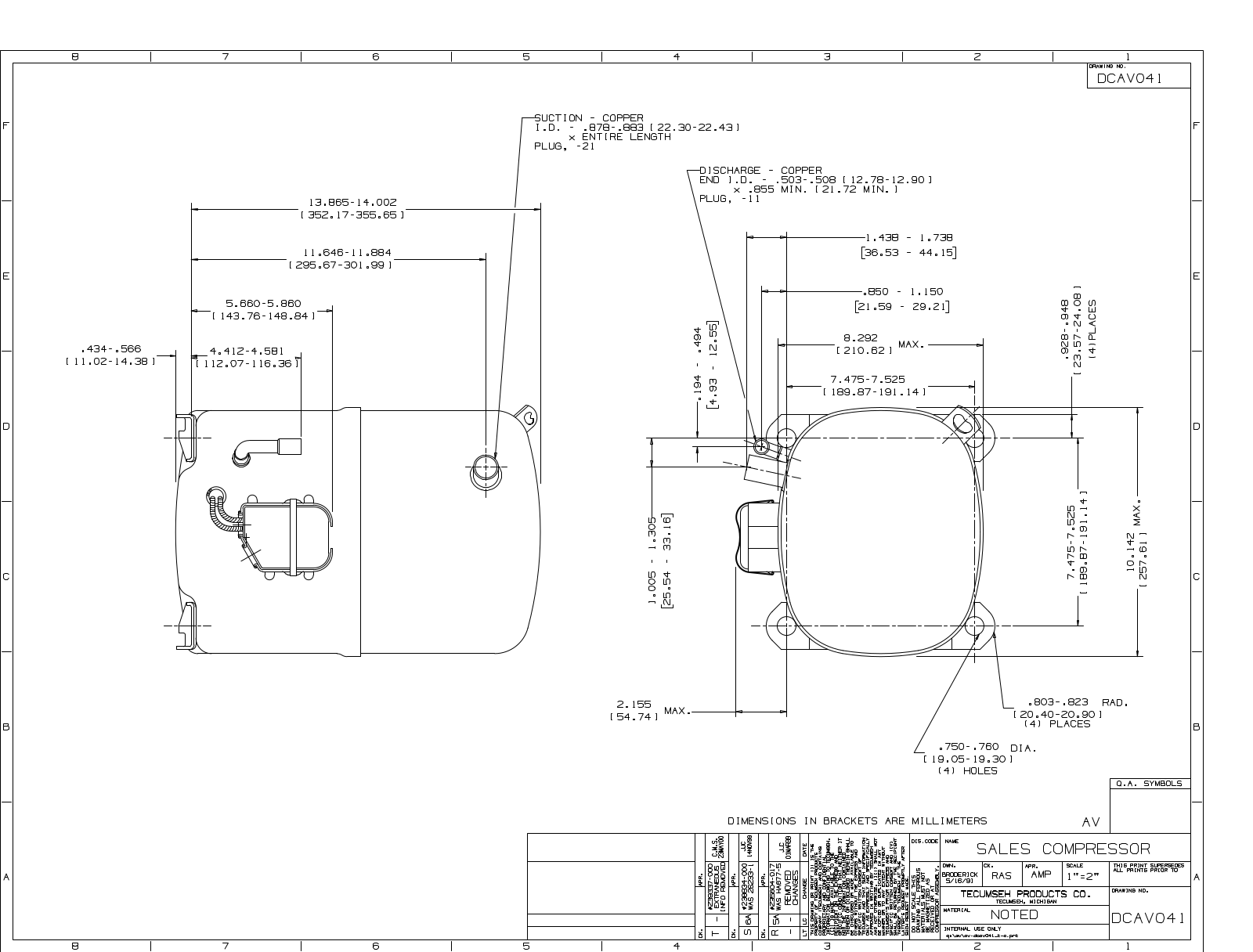 Tecumseh AVA2490ZXN, AVA2512ZXN, AVA2512ZXT, AVA5546EXN, AVA5546EXV Drawing Data