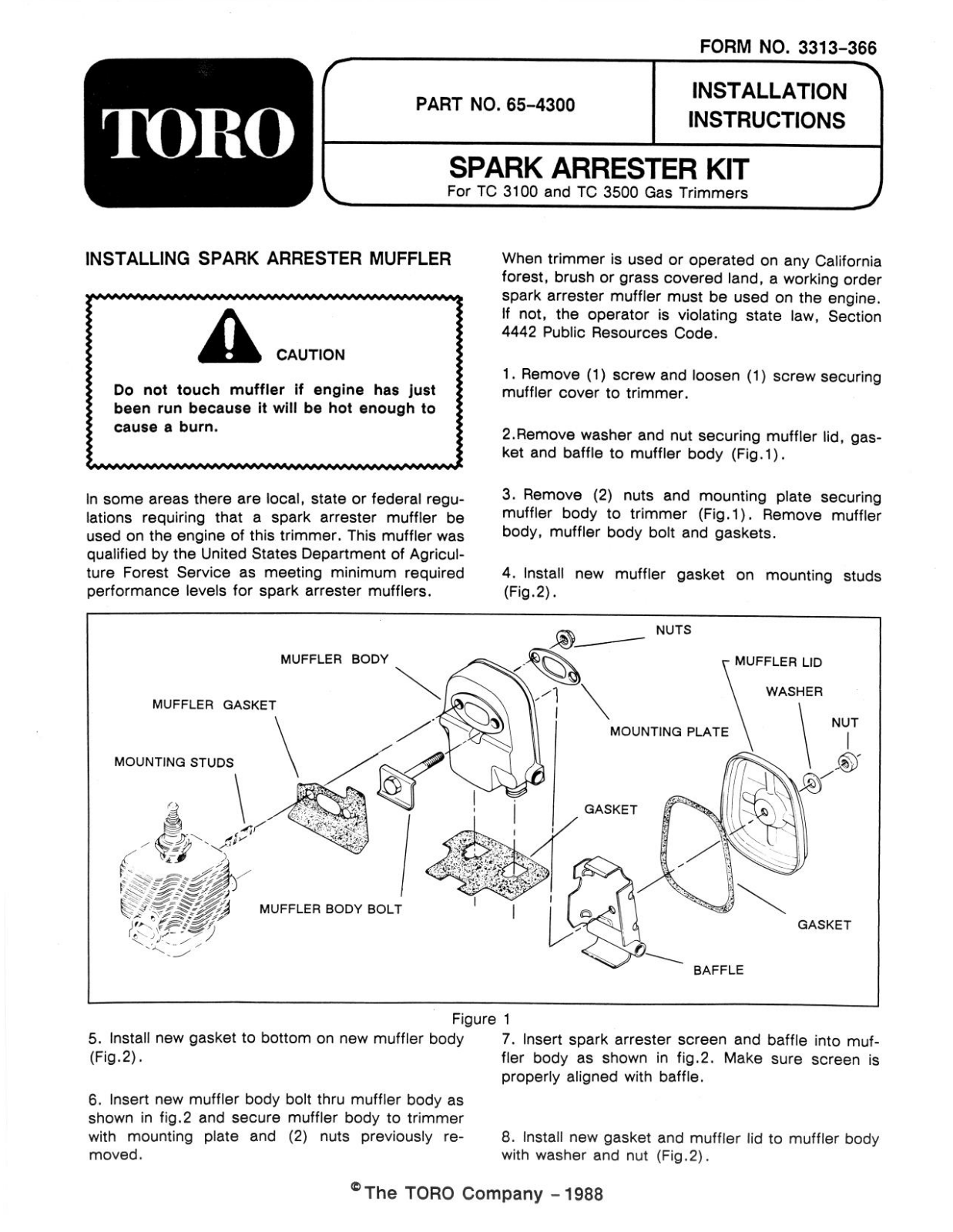 Toro 65-4300 Installation Instructions