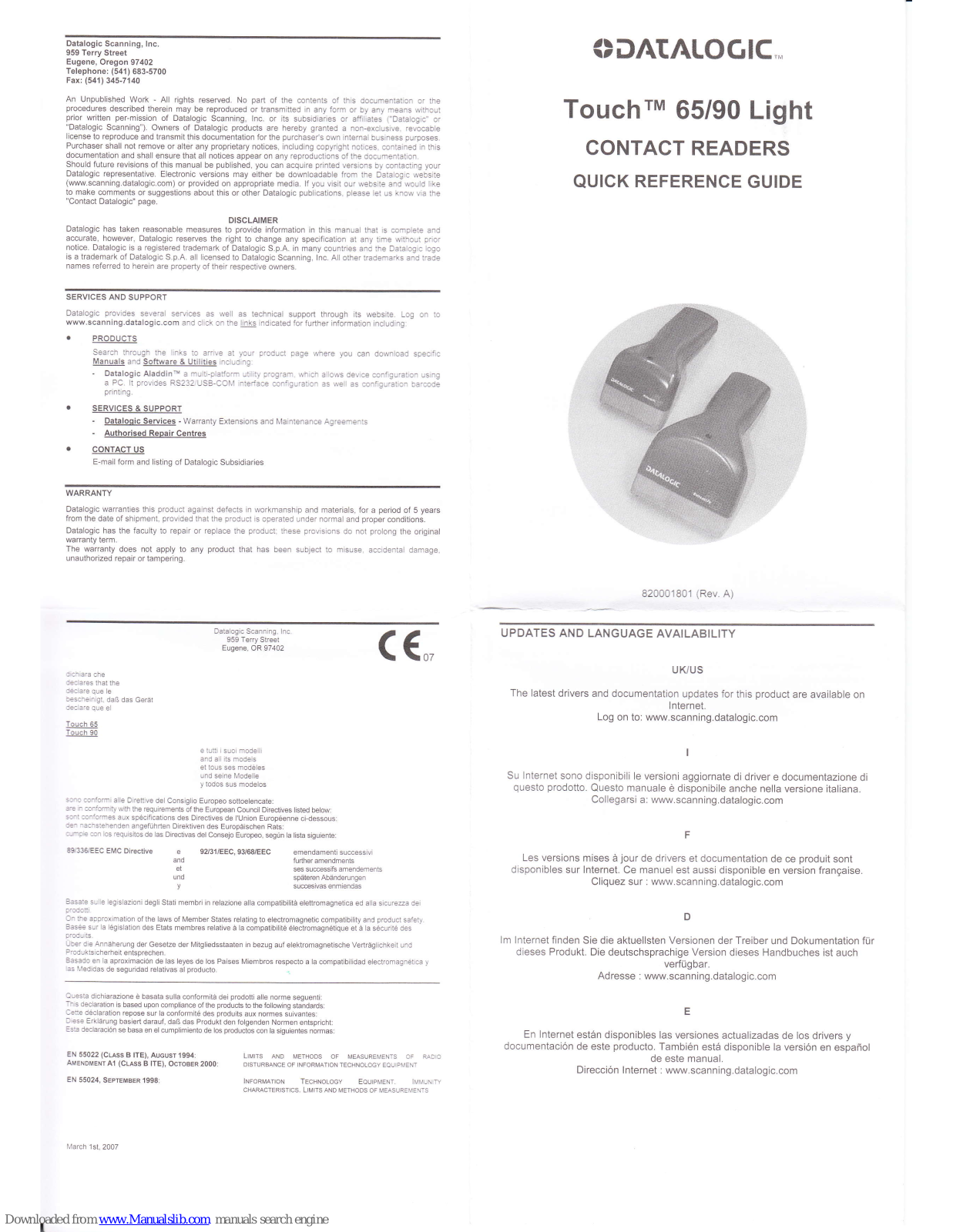 Datalogic Touch 65 light, Touch 90 light Quick Reference Manual - ManualMachine.com