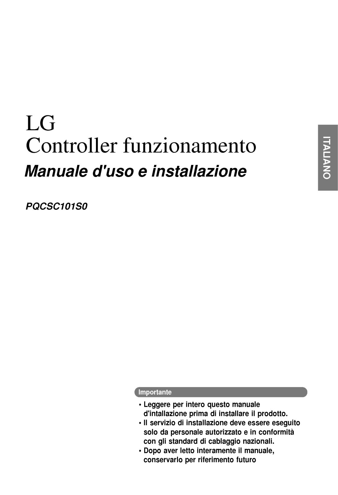 Lg PQCSC101S0 Installation and user Manual