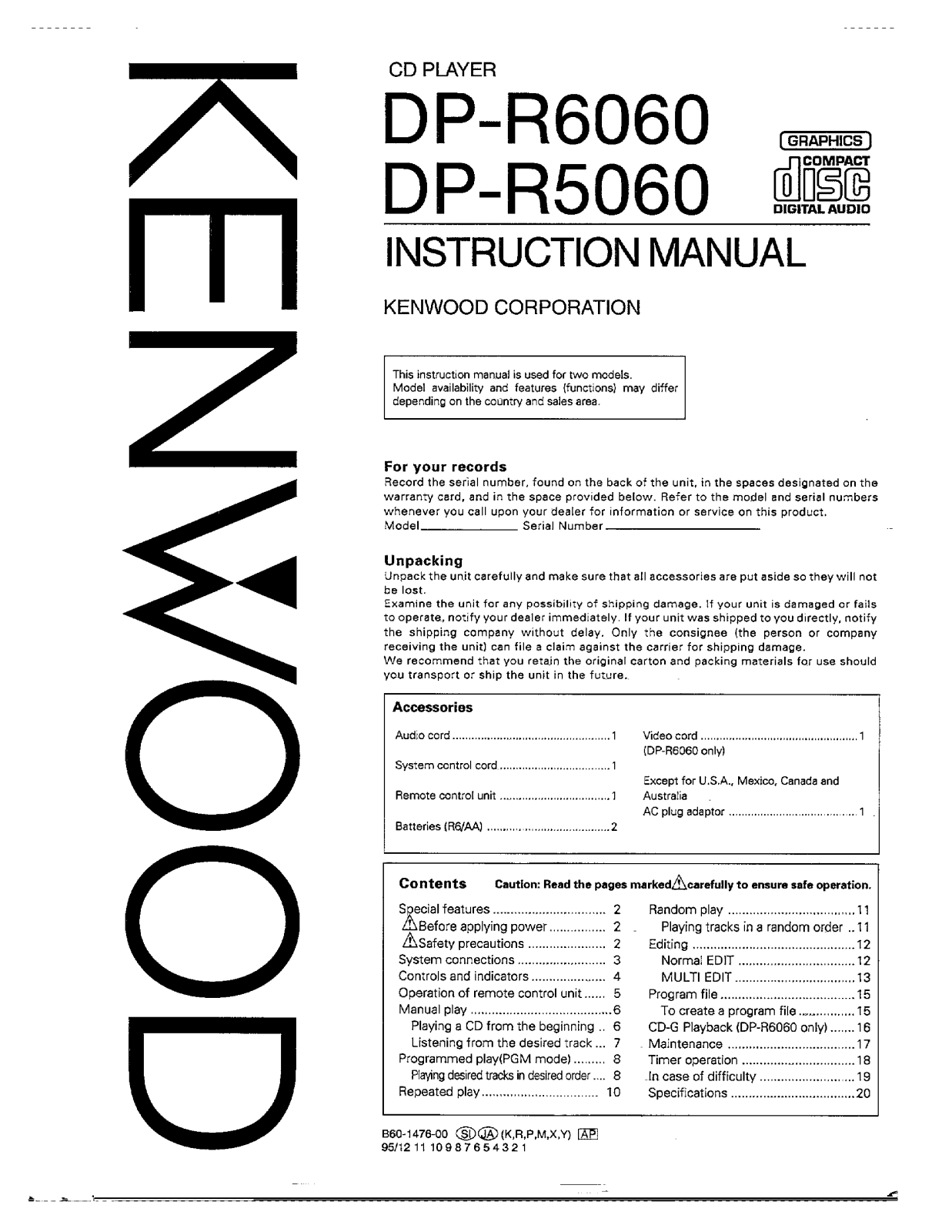 Kenwood DP-R6060, DP-R5060 Owner's Manual