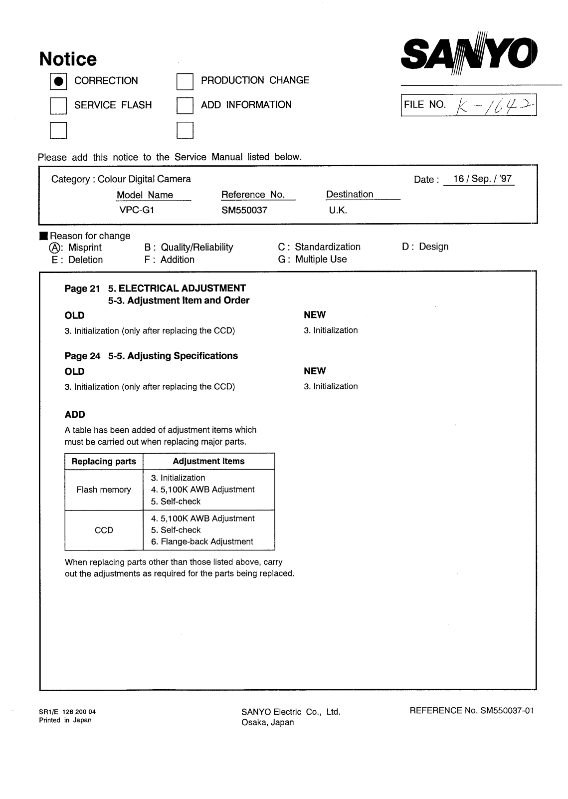 SANYO VPC-G1 NOTICE