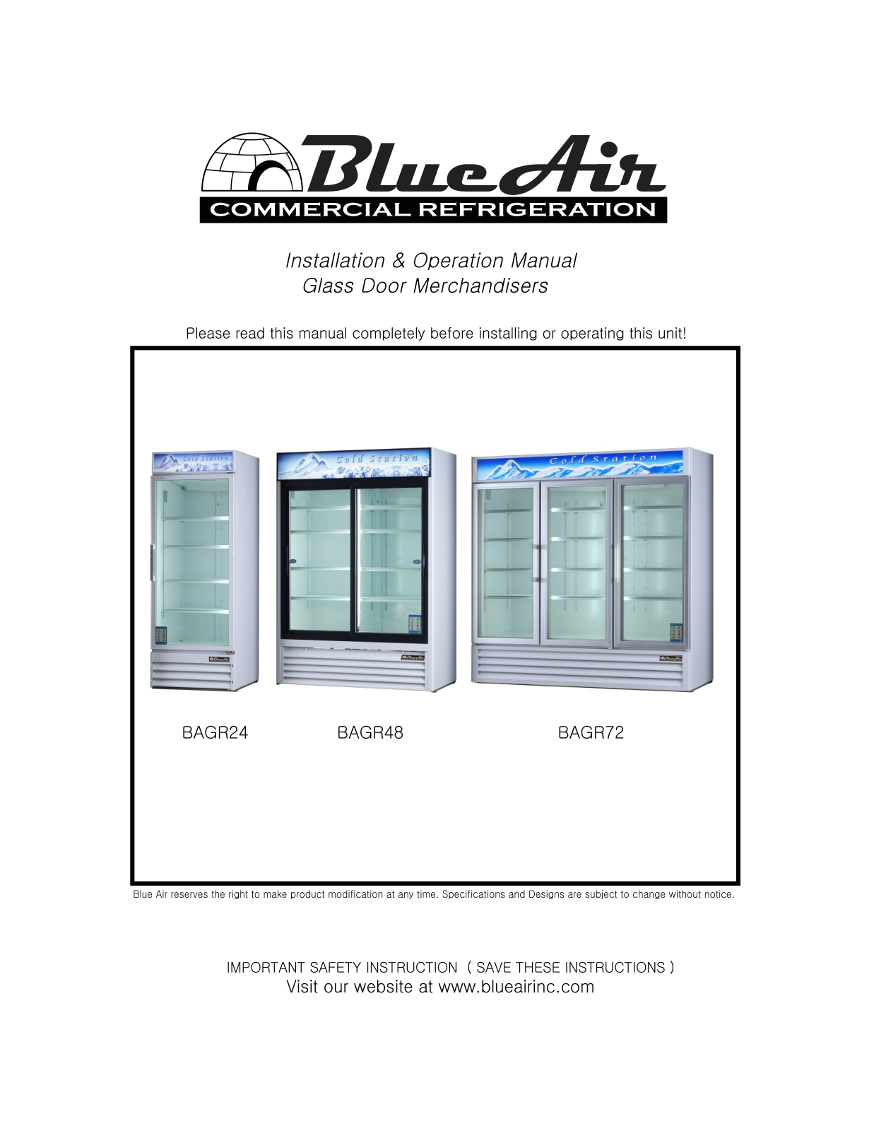 Blue Air BAGR24 Installation  Manual
