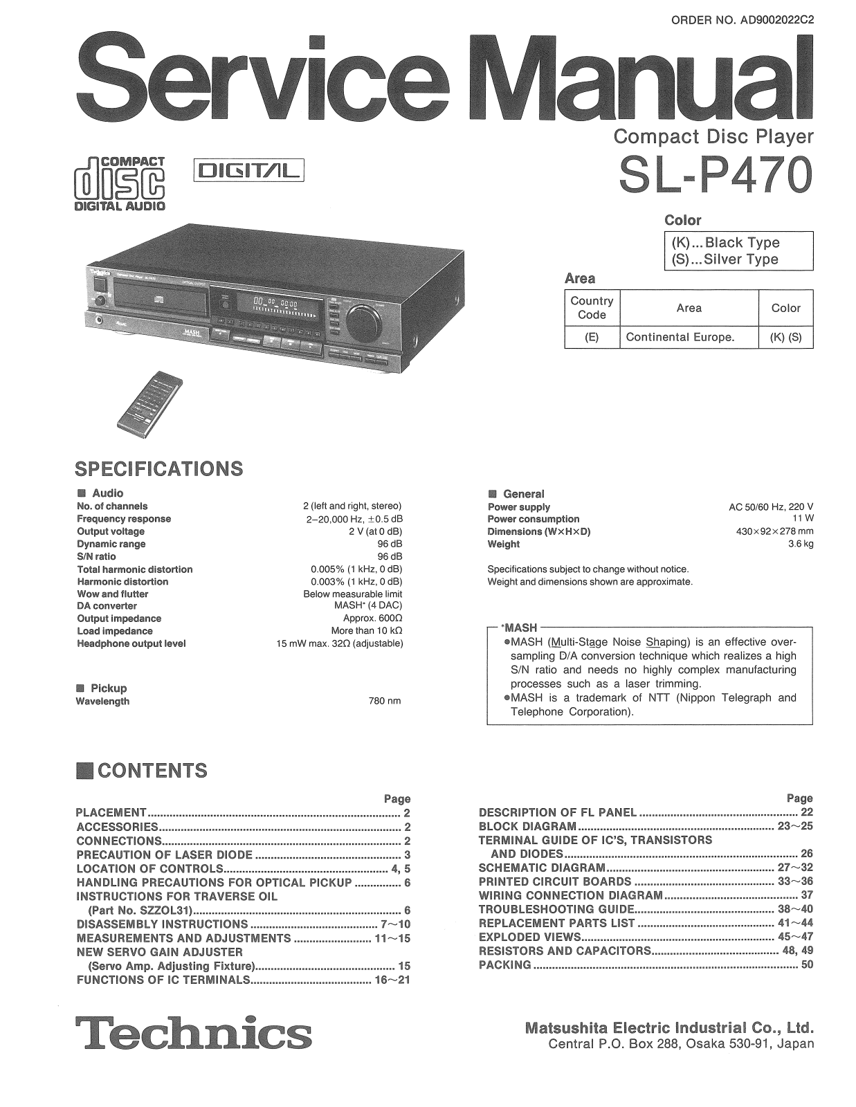 Technics SLP-470 Service manual