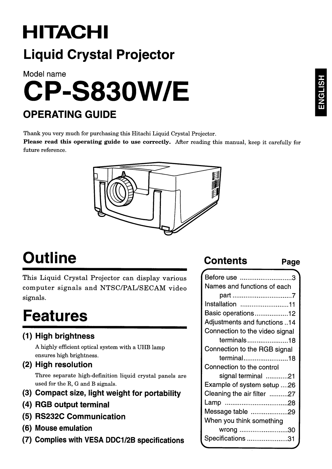 Hitachi CPS830E, CPS830W User Manual