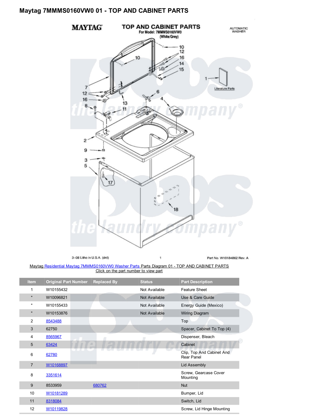 Maytag 7MMMS0160VW0 Parts Diagram