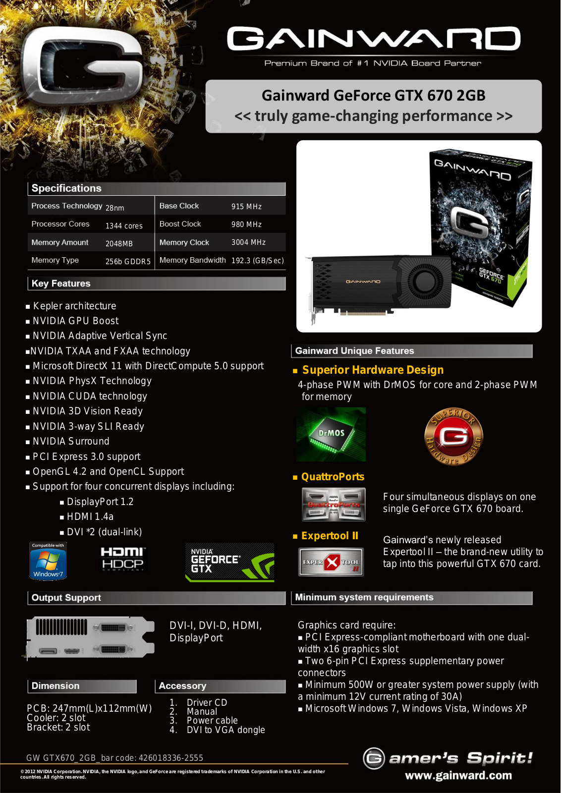 Gainward GeForce GTX 670 2GB SPECIFICATIONS