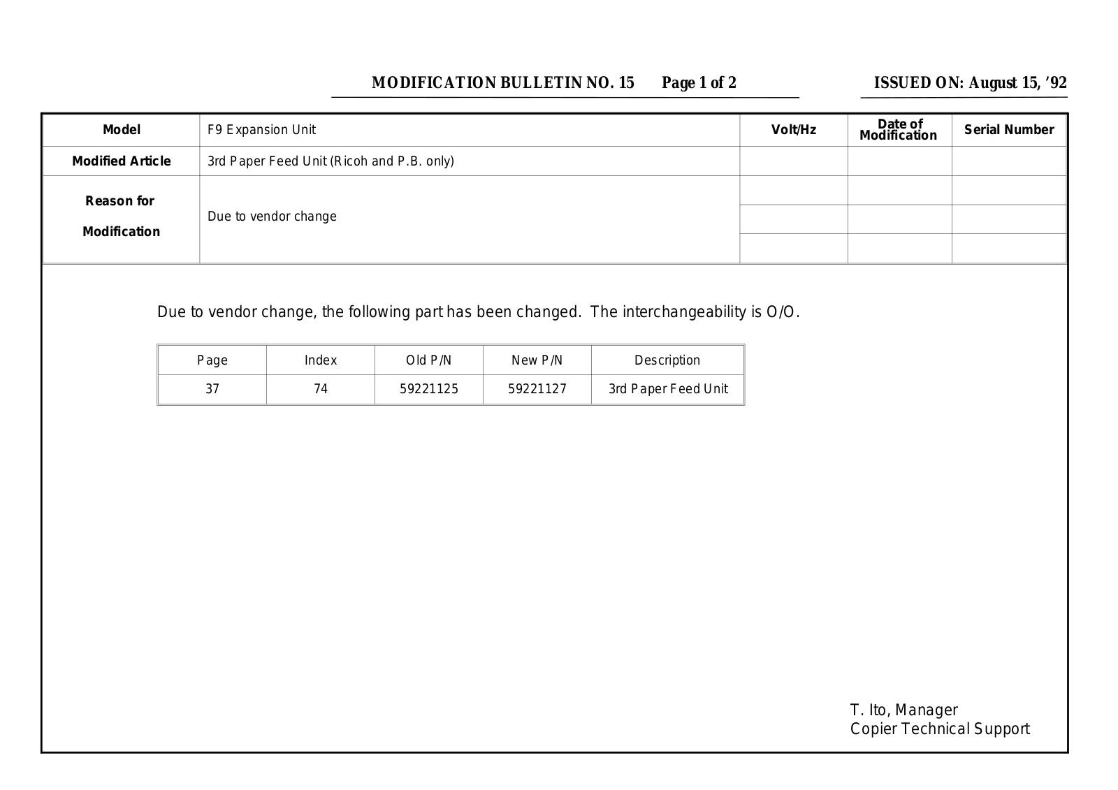 Ricoh 5922 Modification Bulletin PS100