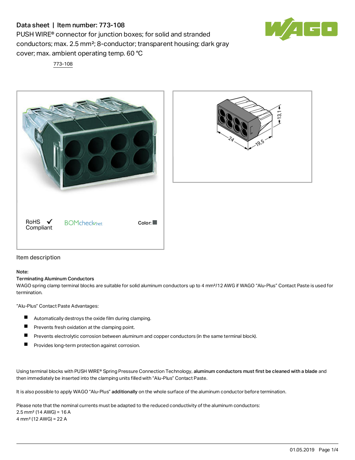 Wago 773-108 Data Sheet