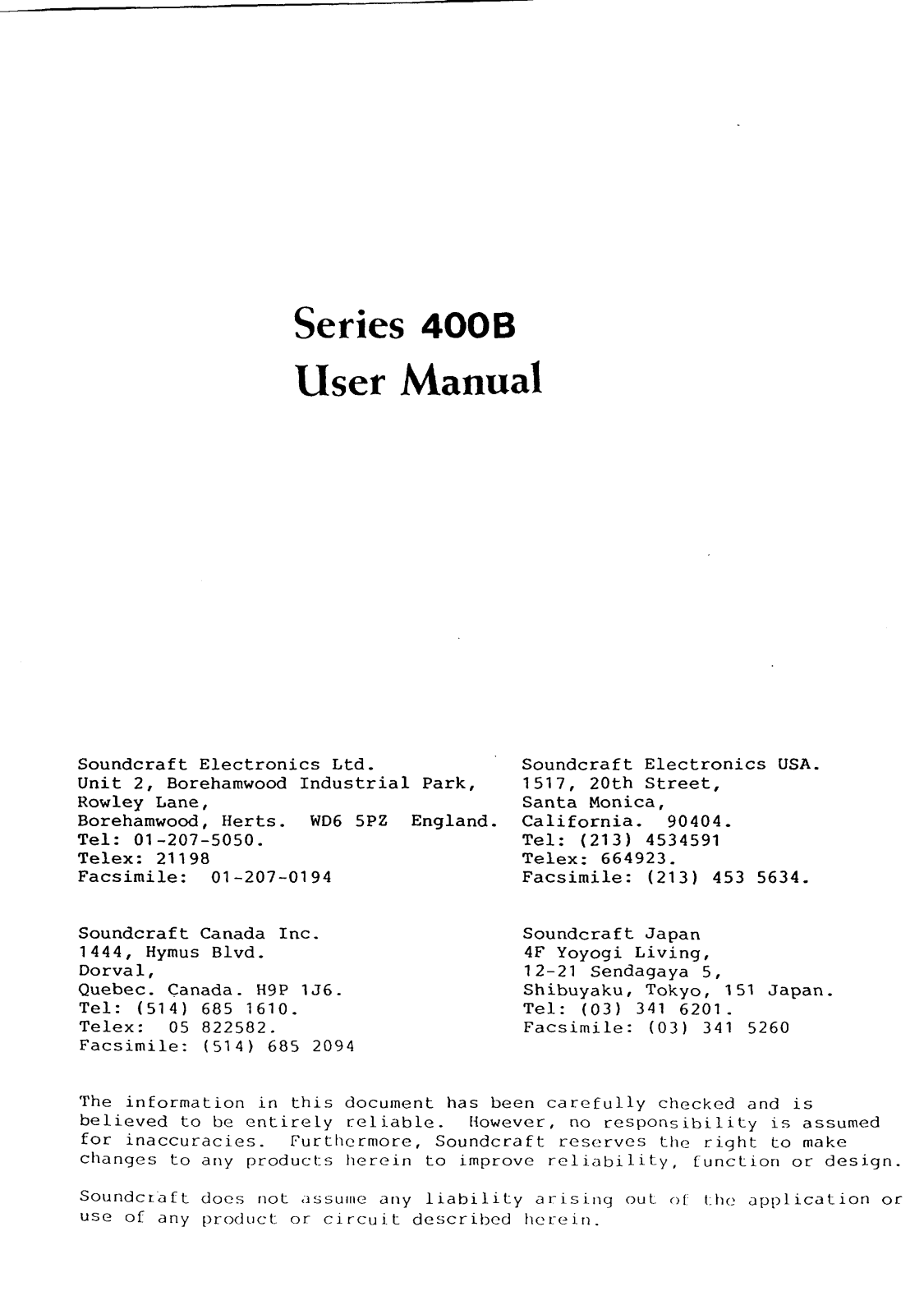 Soundcraft 400B User manual